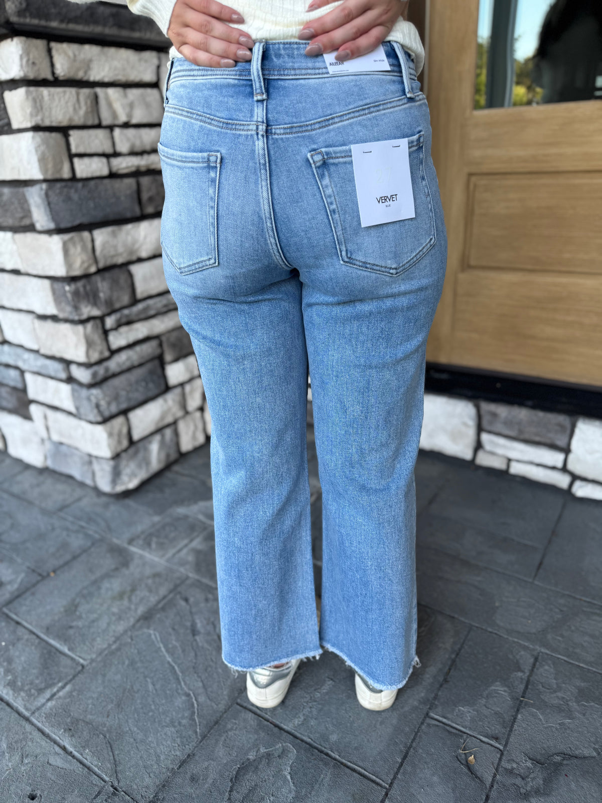 High Rise Cropped Slim Wide Leg Jeans
