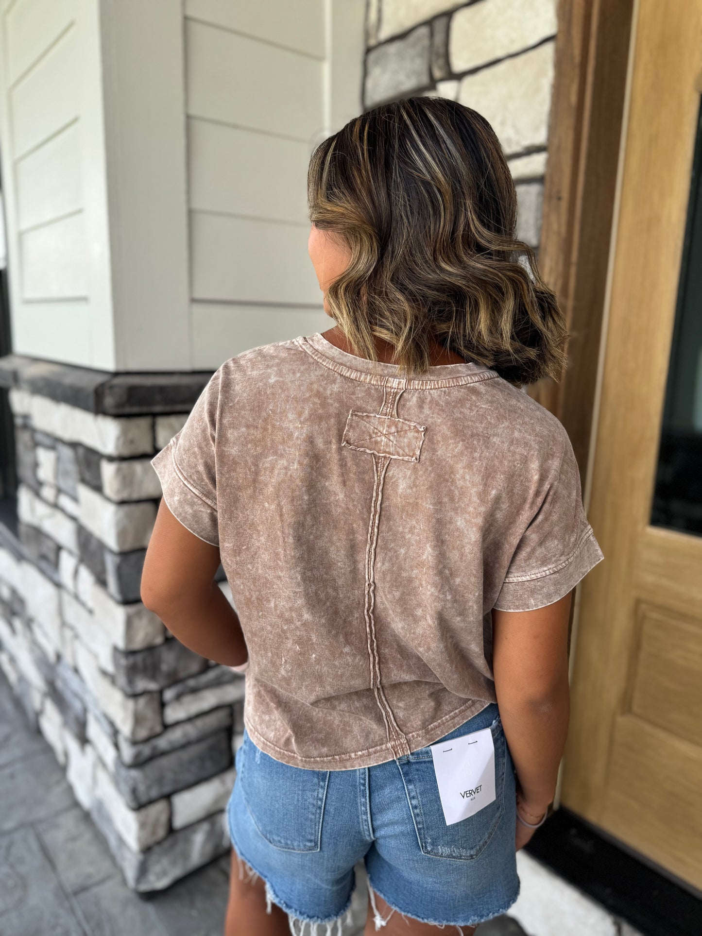 Aubrey Brown Acid Washed Boxy Tee