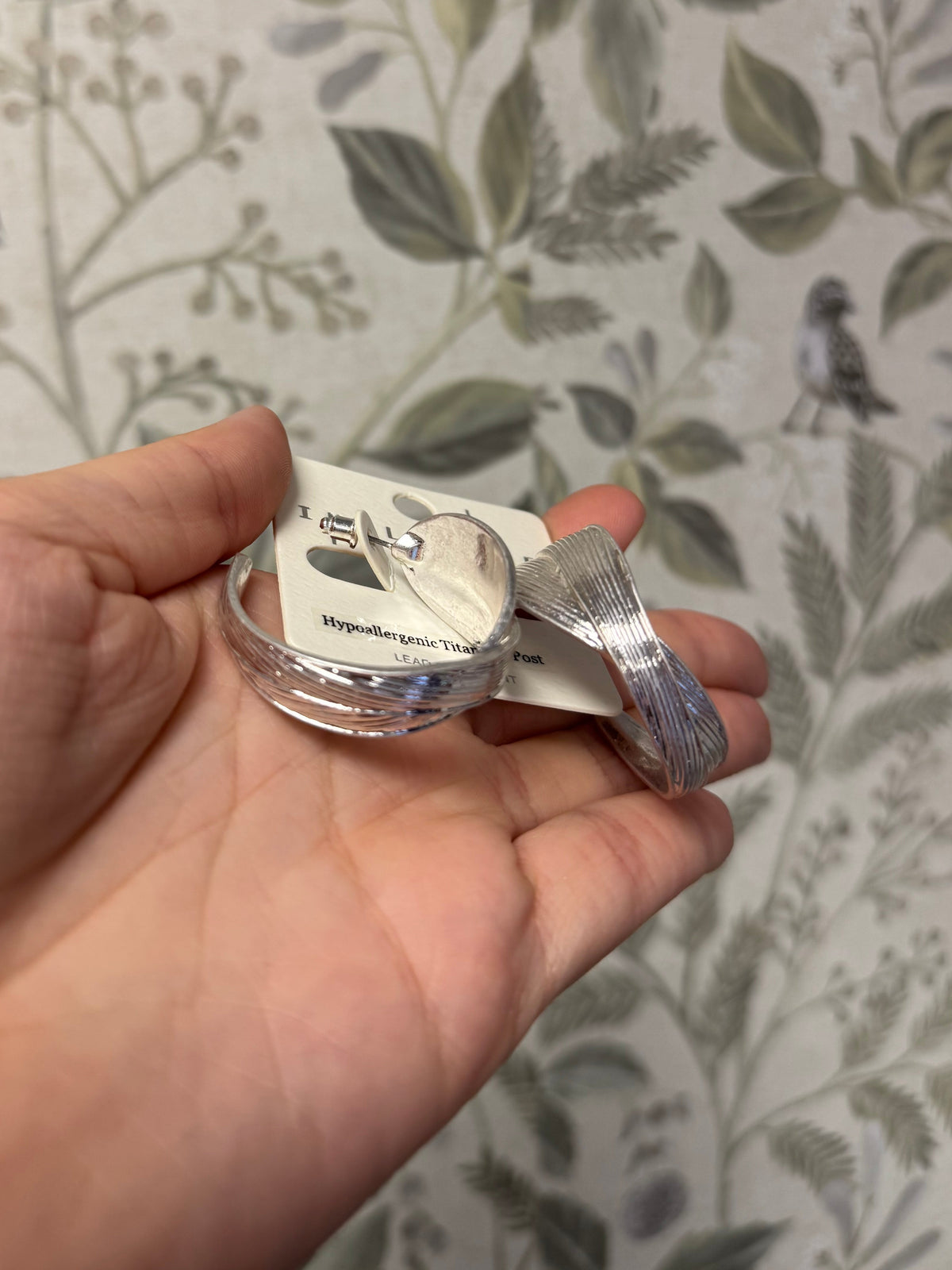 Large Textured Muted Silver Hoop Earrings