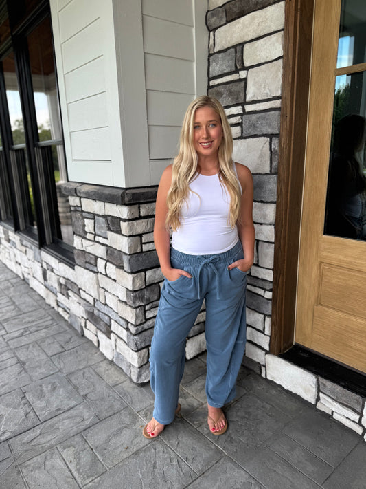 Jasmine Blue Elastic/Drawstring Waist Barrel Leg Sweatpants