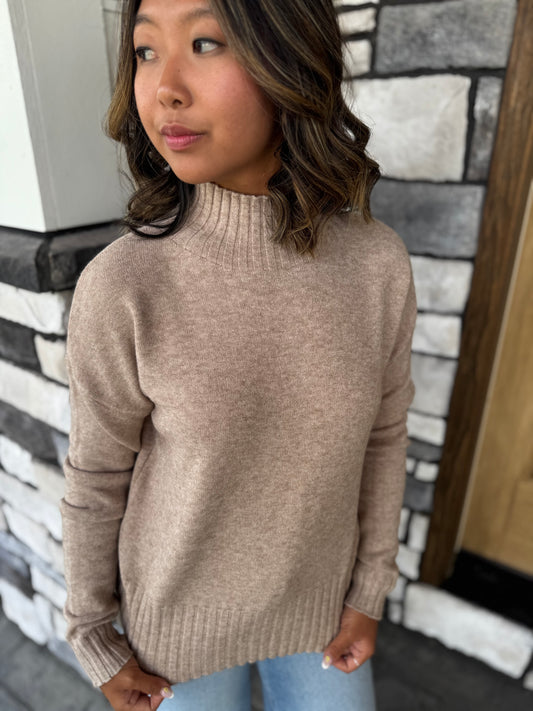 Lilah Beige Soft Knit Sweater W/ Ribbed Details