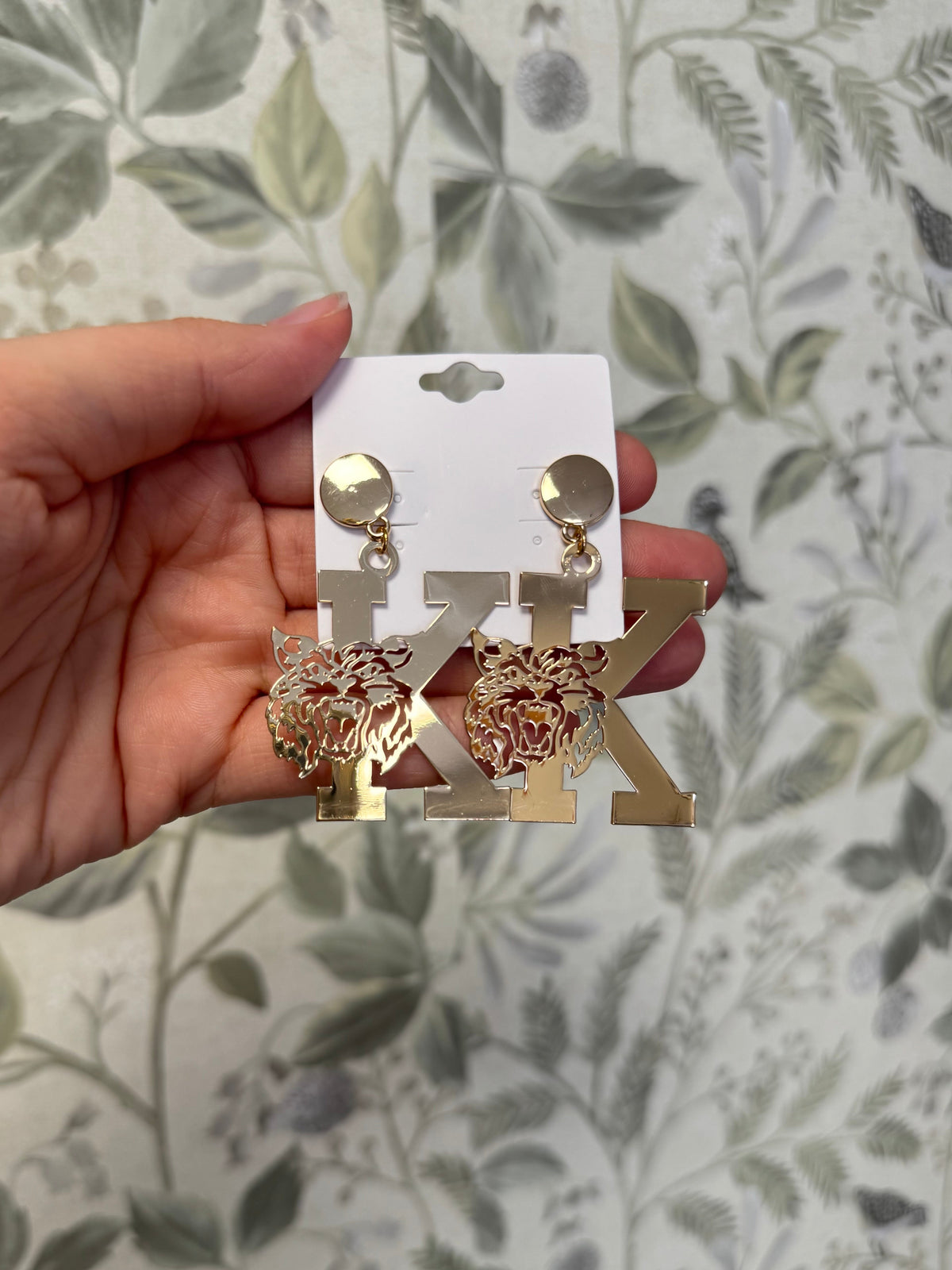 Gold "K" Wildcat Dangle Earrings