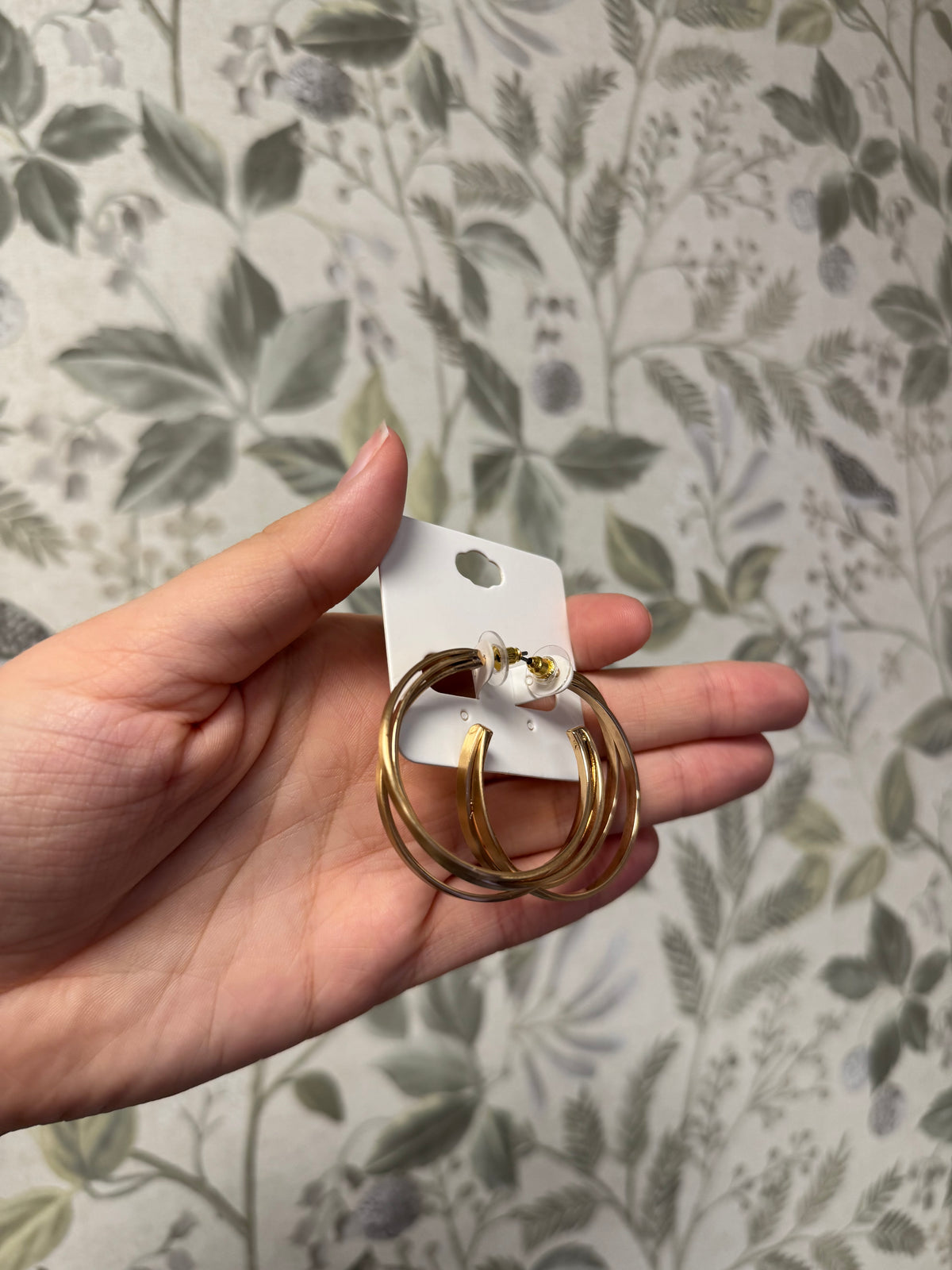 Large Triple Strand Muted Gold Hoop Earrings