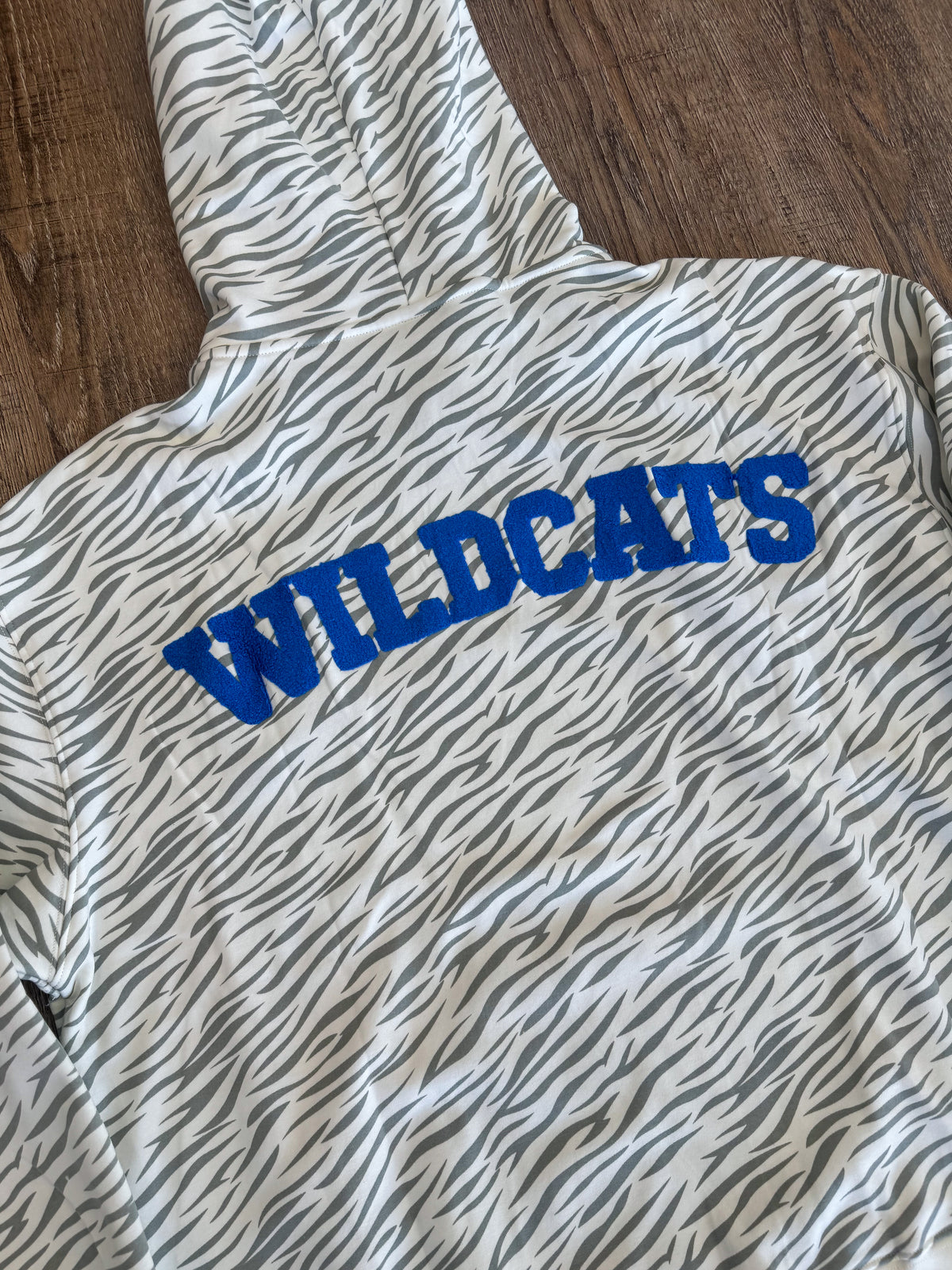 Alex "Kentucky / Wildcats" Puff Letter Patched Zebra Print Hoodie