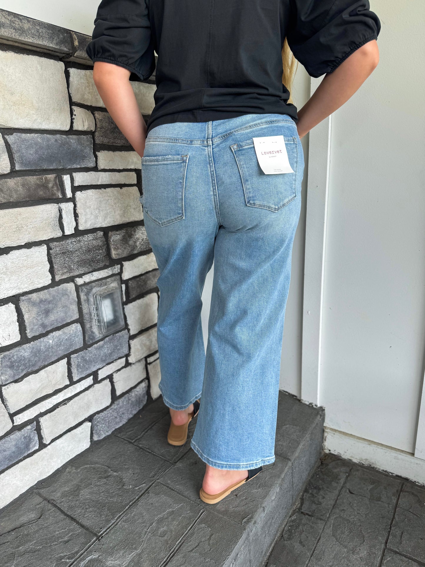 Super High Rise Elastic/Drawstring Waistband Crop Wide Jeans