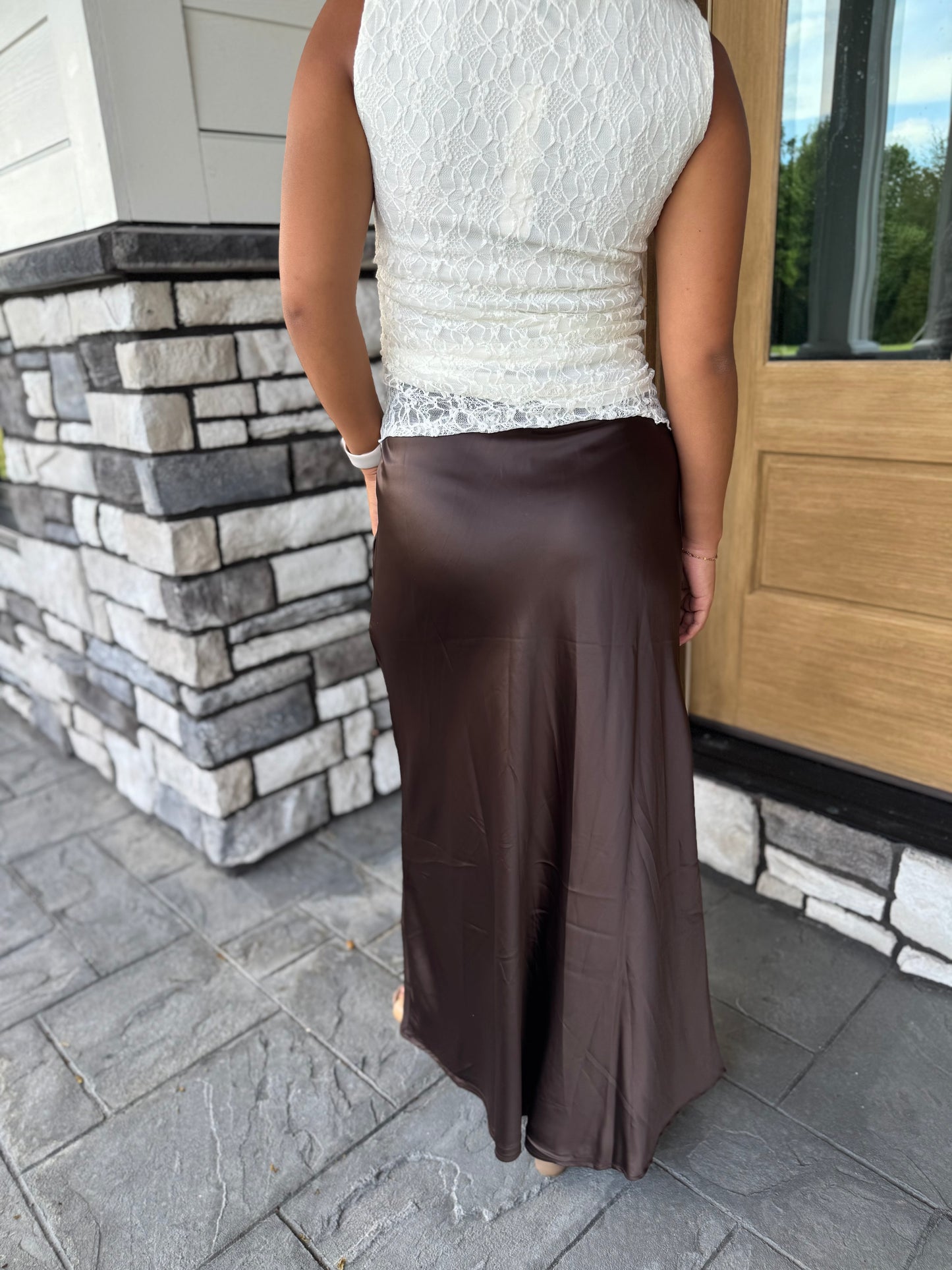 Melody Brown Satin Slip Maxi Skirt