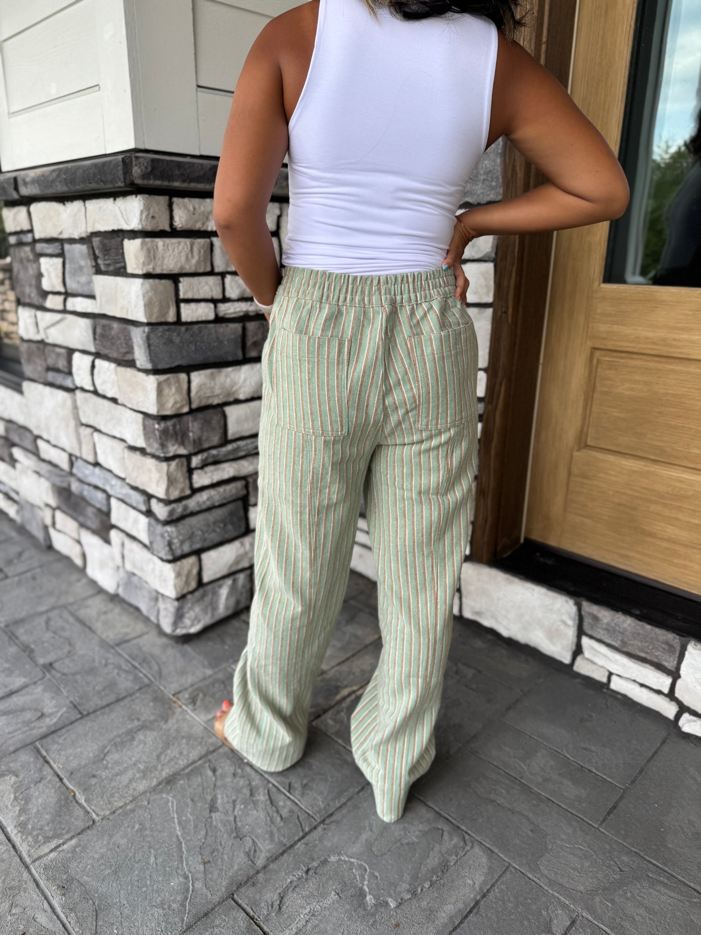 Allison Sage & Brown Striped Wide Leg Pants