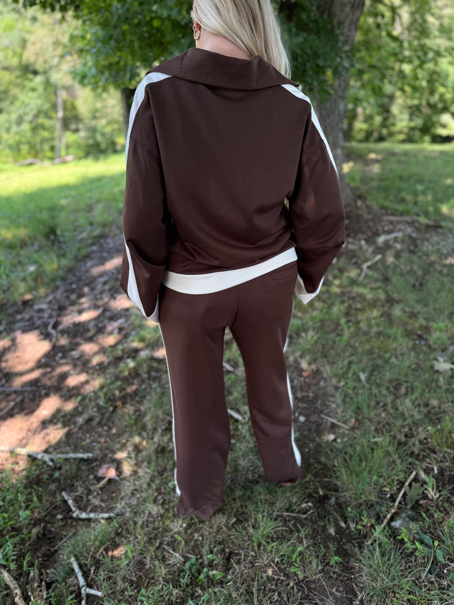 Leona Brown & Ivory Luxe Knit Matching Set W/ Color Block Details