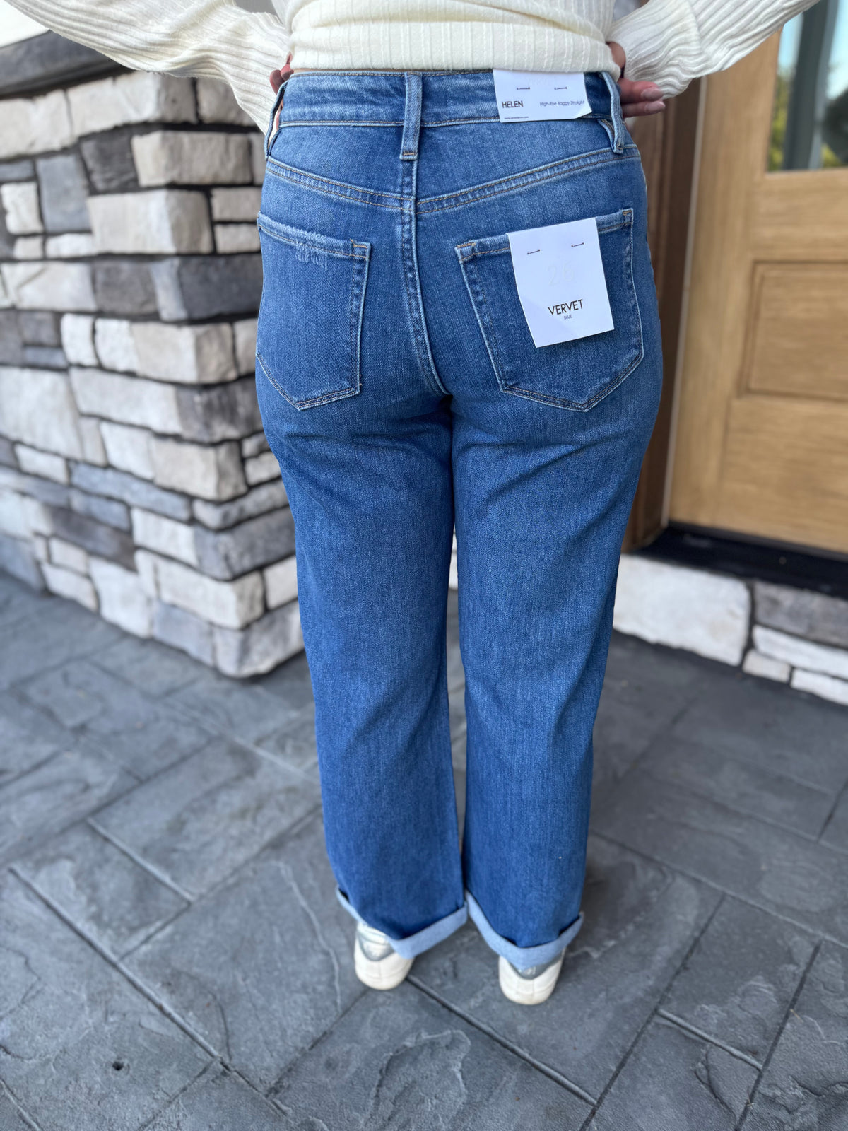 High Rise Double Cuffed Baggy Straight Jeans