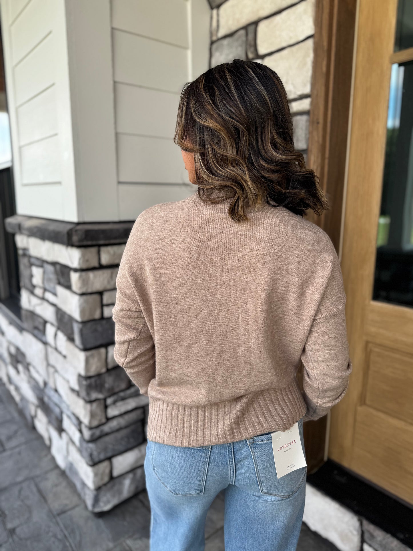 Lilah Beige Soft Knit Sweater W/ Ribbed Details