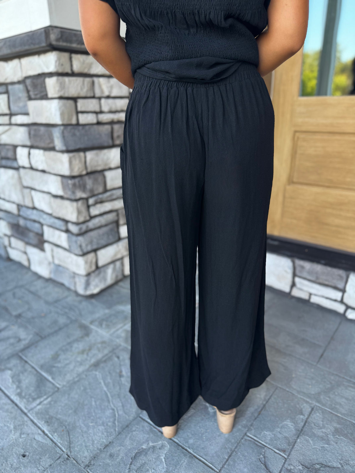 Tania Black Scallop Hem Wide Leg Pants