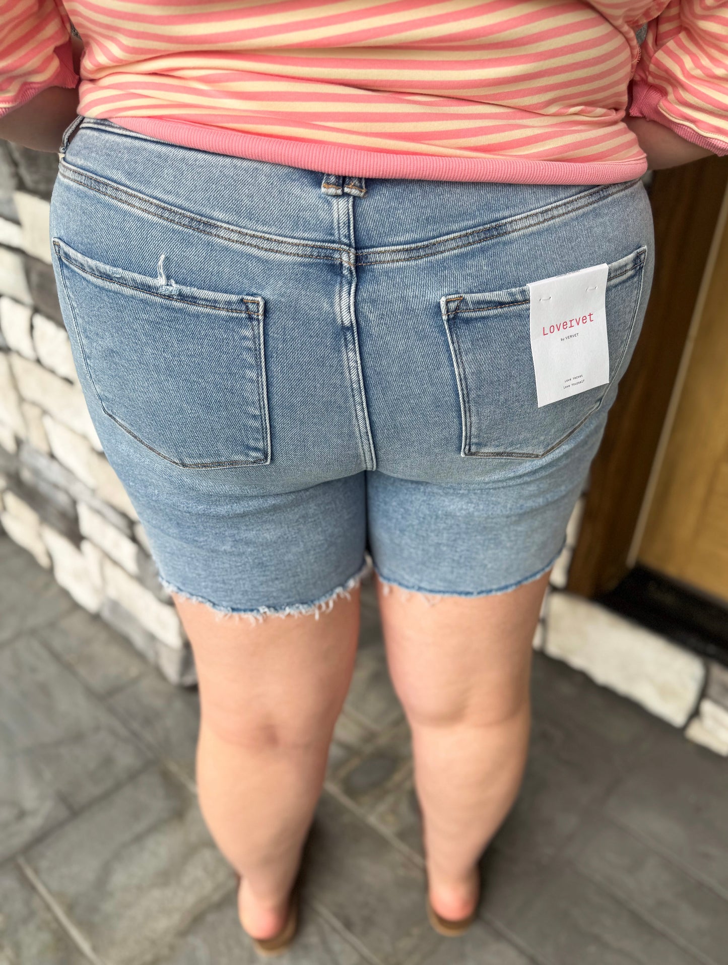 Plus Size High Rise Raw Hem Midi Shorts