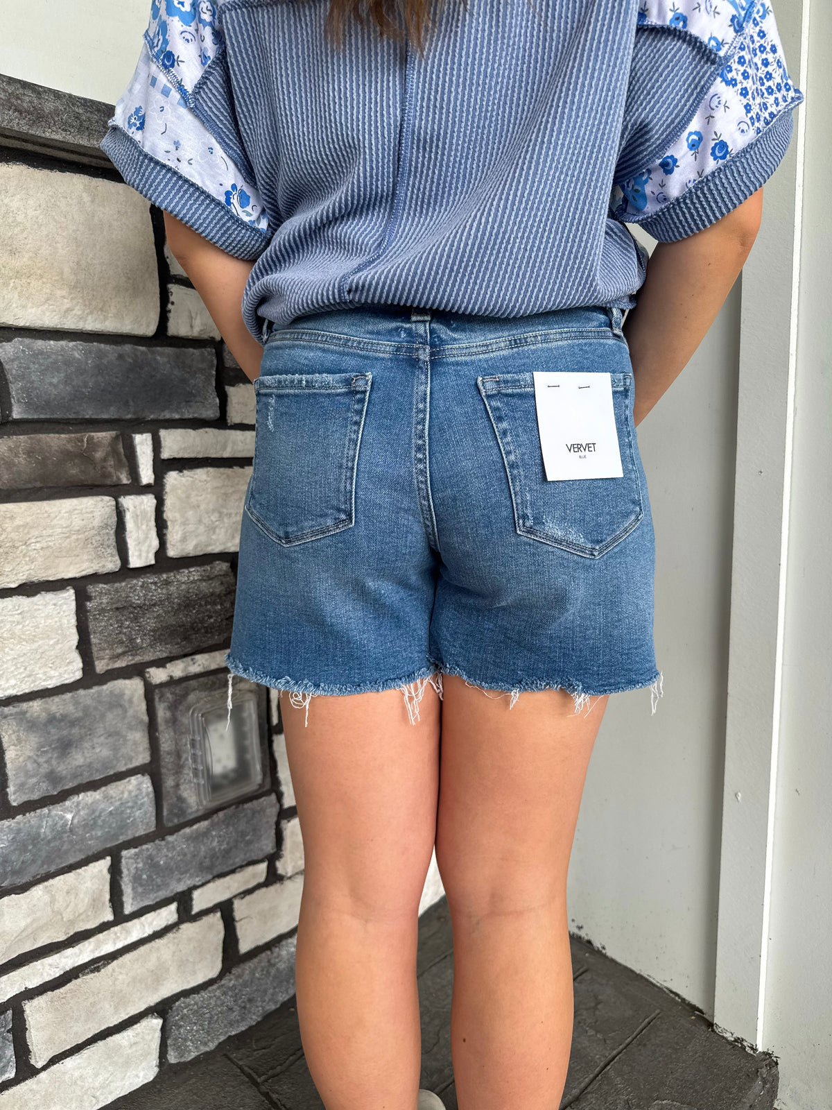 High Rise Raw Hem Denim Shorts