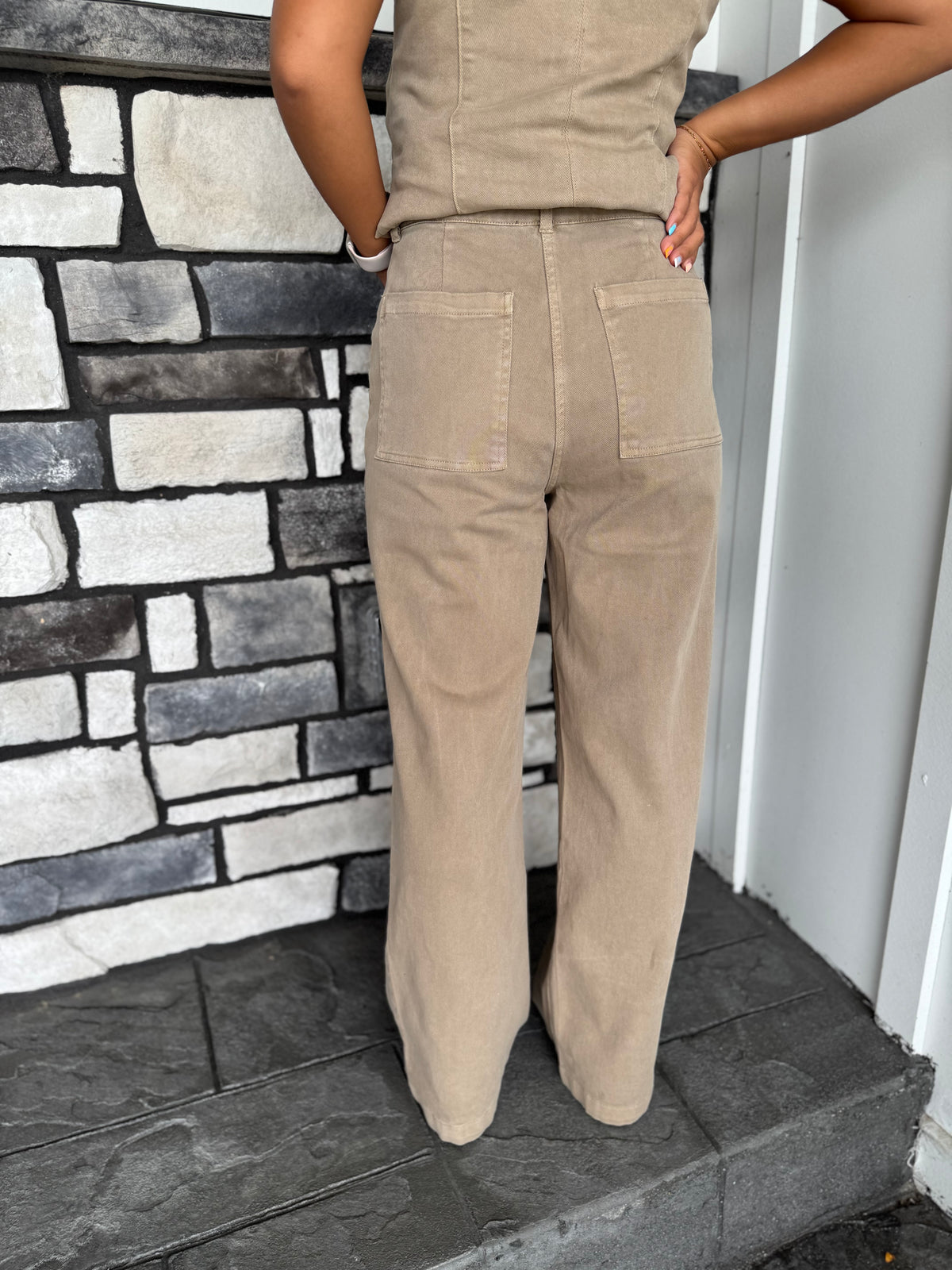 Teagan Khaki Wide Leg Denim Pants