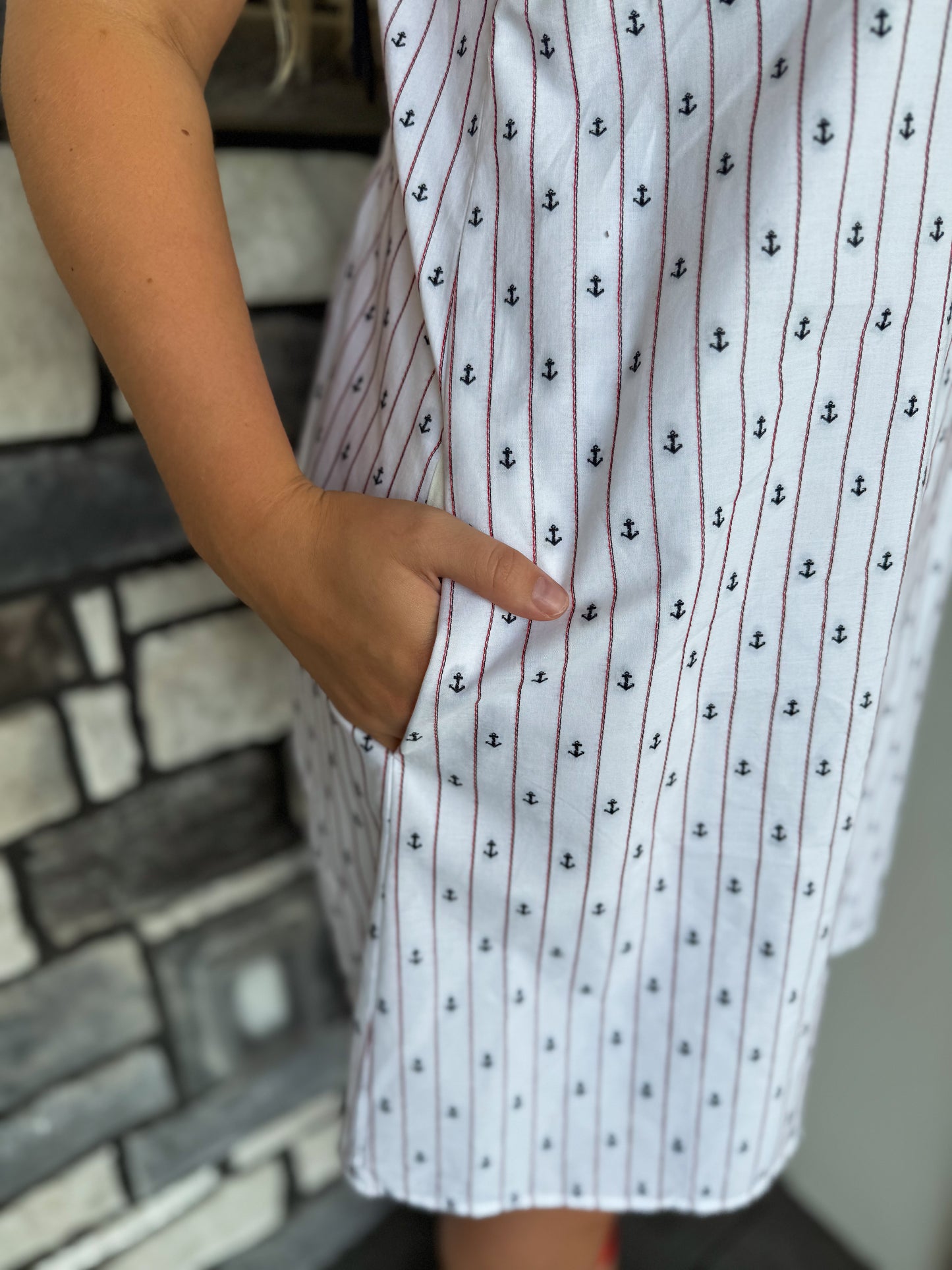 Jessa White & Navy Ditsy Anchor Print Mini Dress