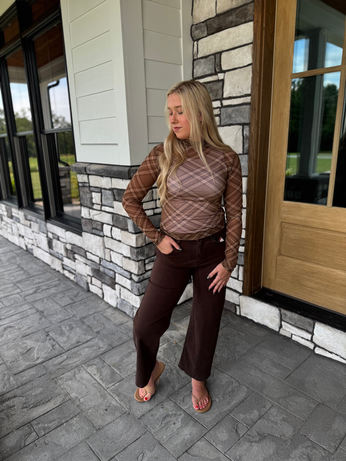 Danica Brown Slim Wide Cropped Ankle Jeans