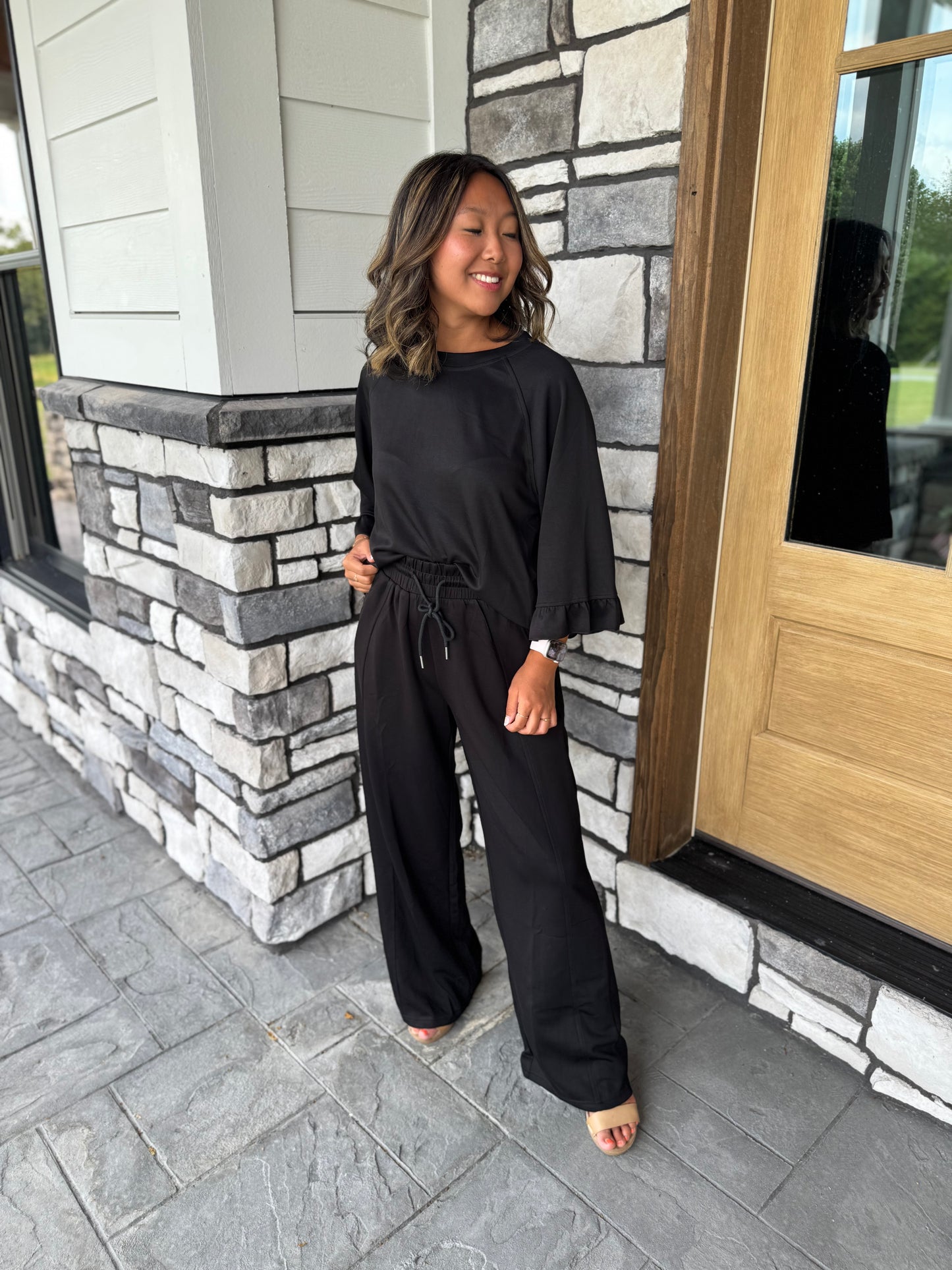 Zara Black Luxe Knit Matching Set W/  Ruffle Details