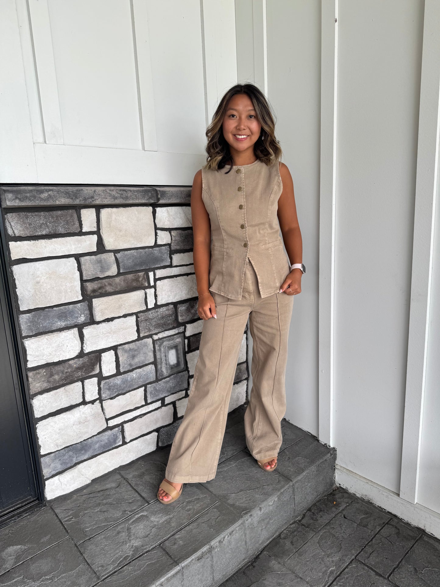 Teagan Khaki Button Up Denim Vest