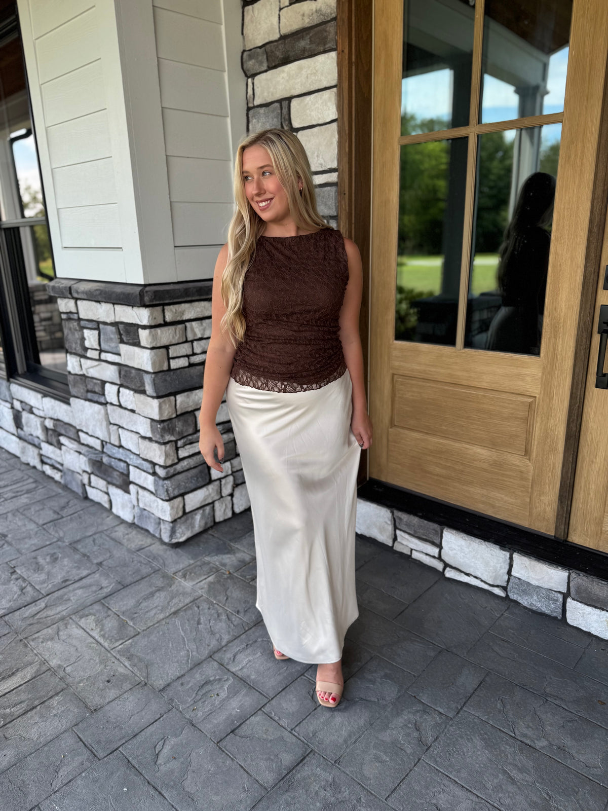 Melody Champagne Satin Slip Maxi Skirt