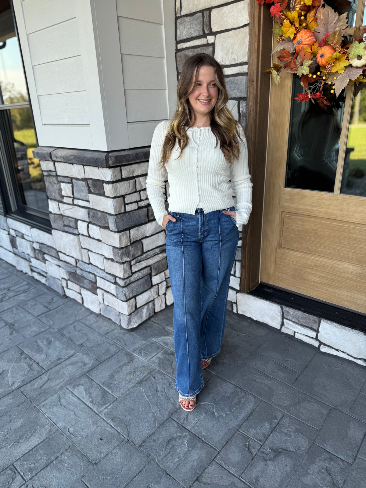 High Rise Wide Leg Jeans W/ Pintucks