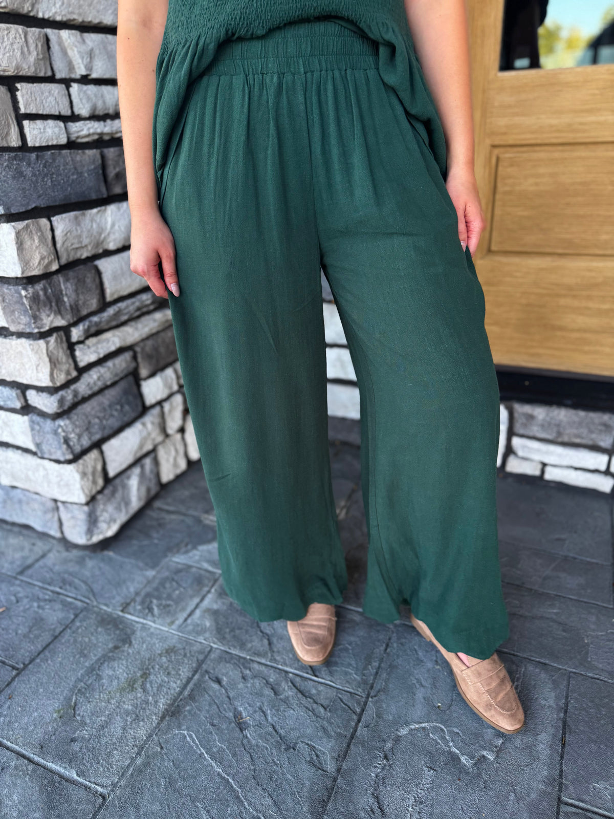 Tania Dark Green Scallop Hem Wide Leg Pants