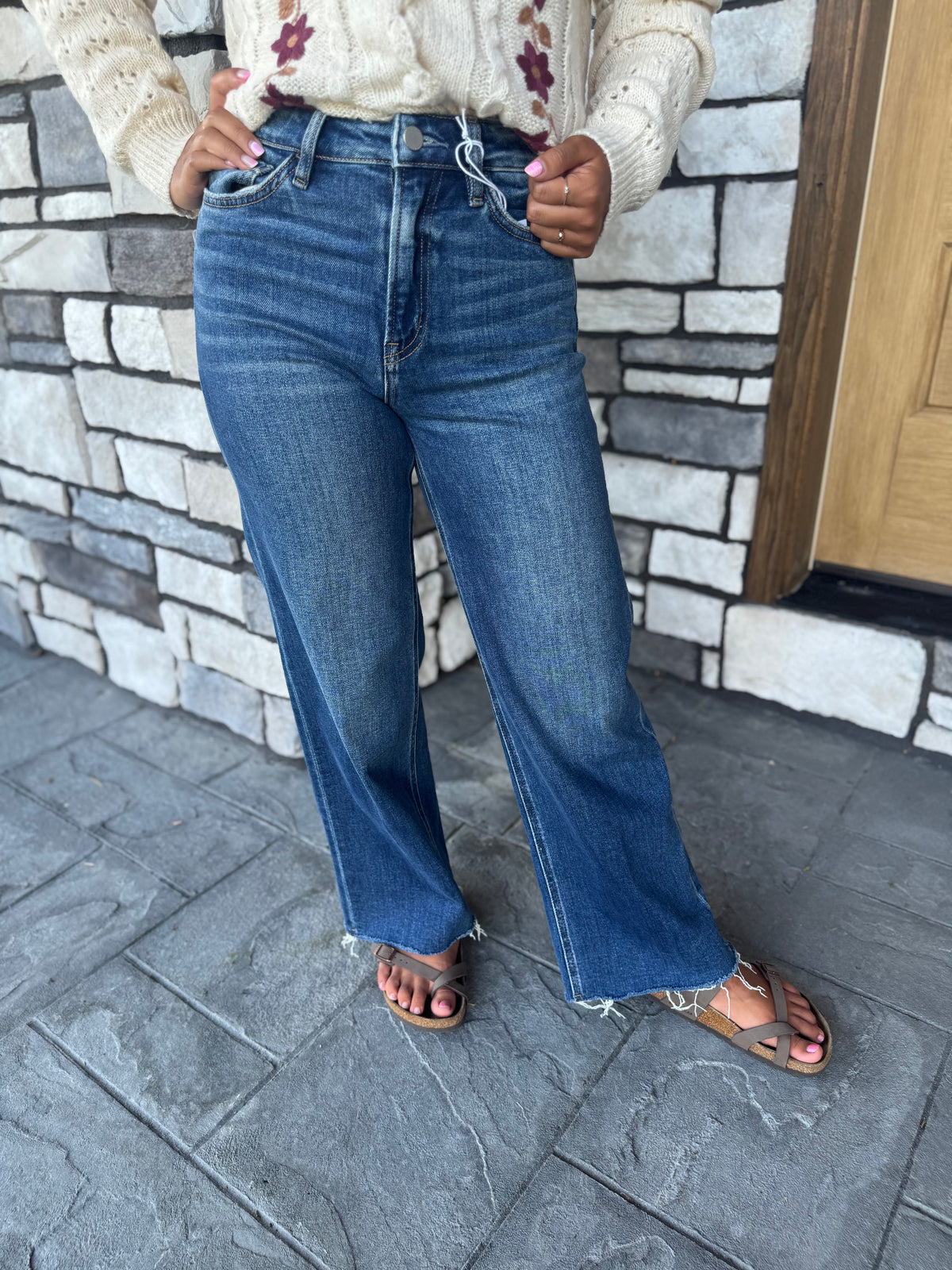 High Rise Trouser Press Wide Leg Jeans