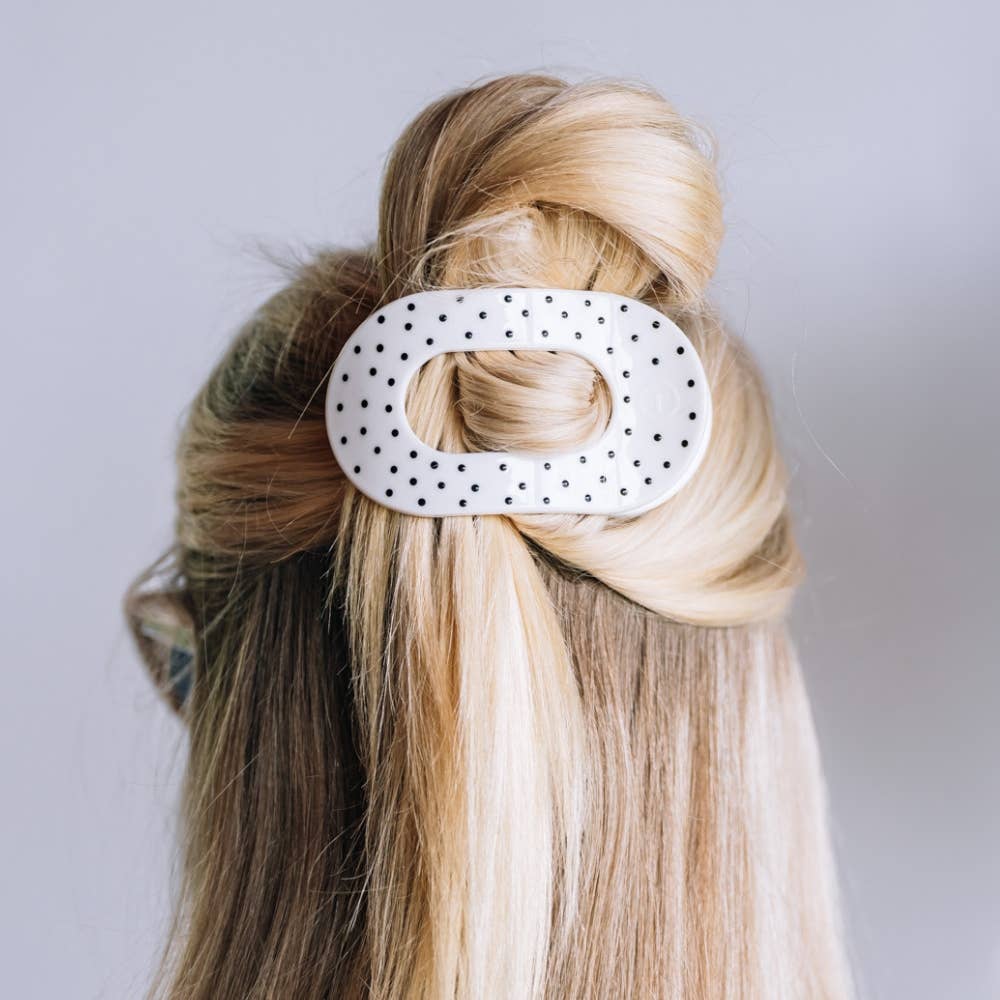 White Polka Dot Party | Medium | Flat Round Hair Clip