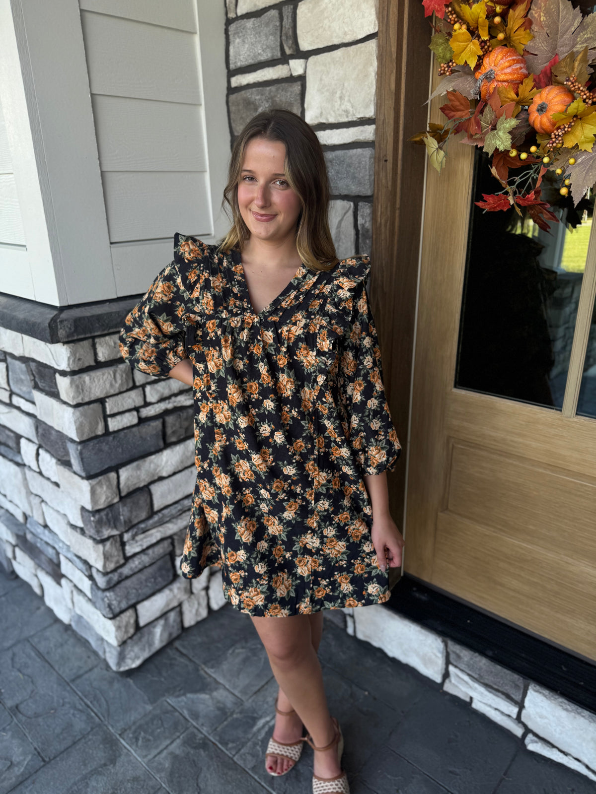 Reagan Black Floral Mix Mini Dress