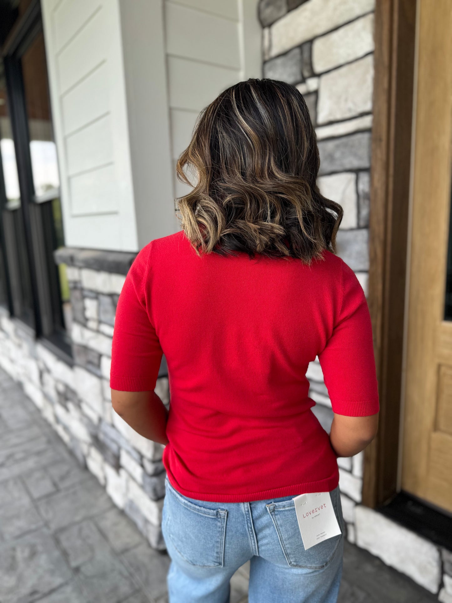 Marietta Red Half Sleeve Turtleneck Sweater Top