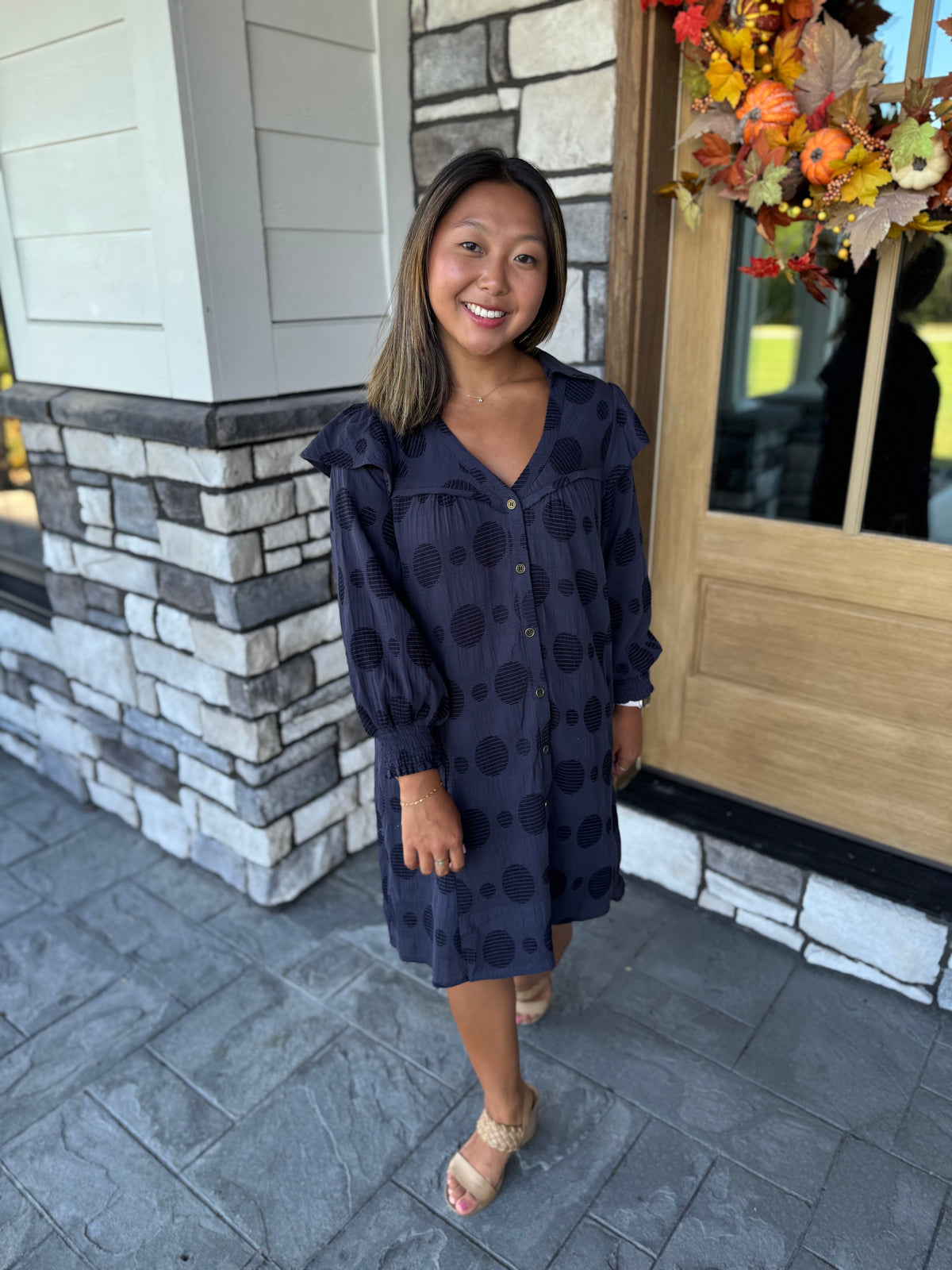 Janis Navy Washed Jacquard Mini Dress