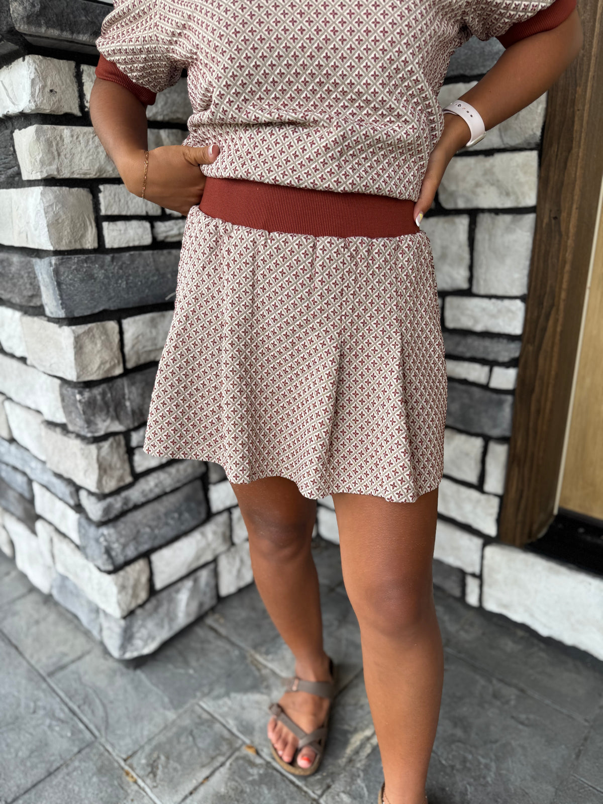Cassidy Rust Jacquard Knit Skort