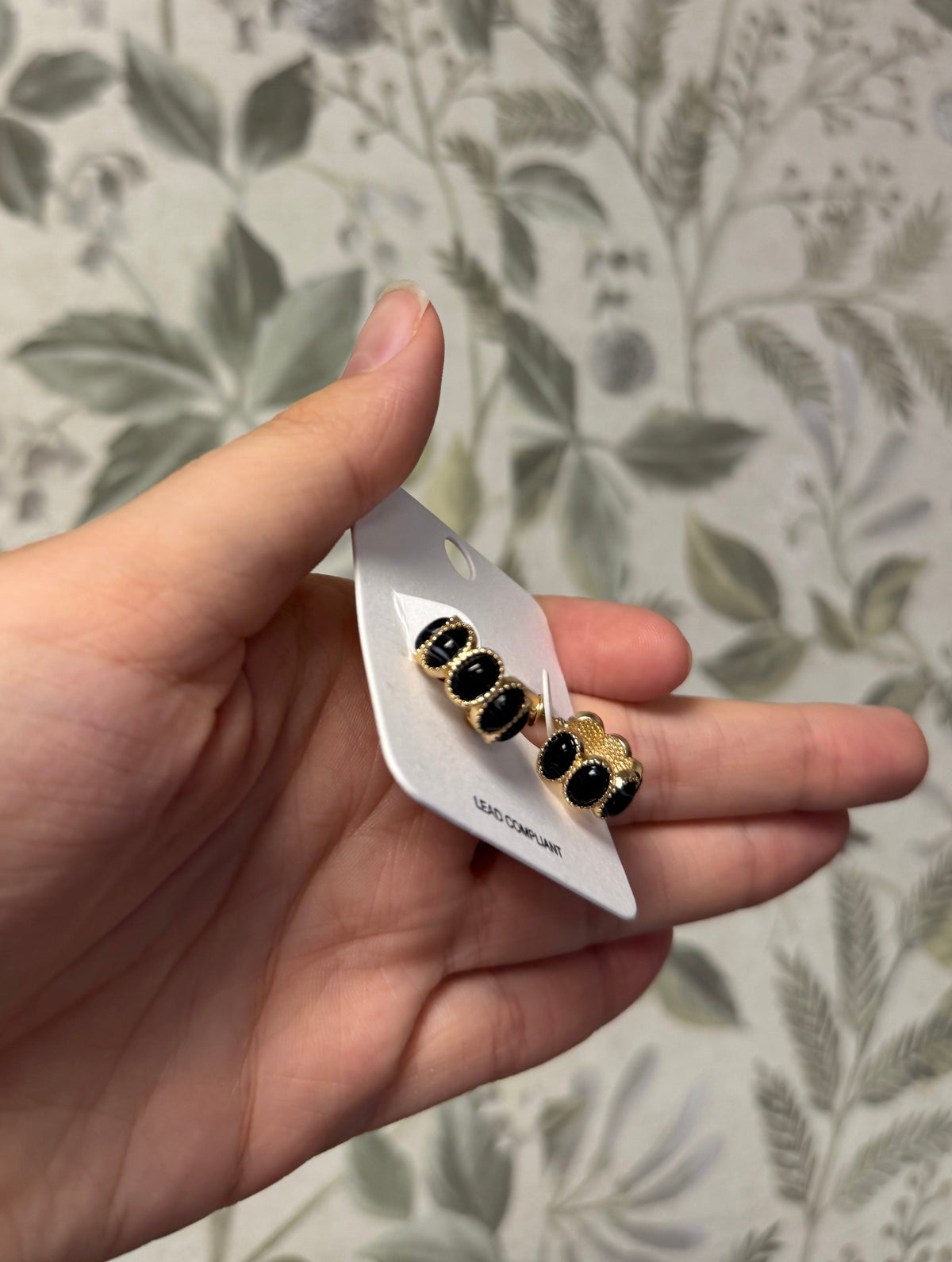 Small Black Jewel Inlay Gold Hoop Earrings