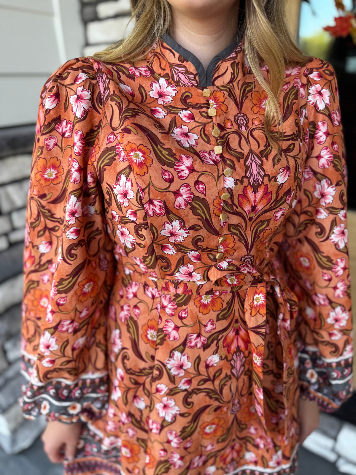 Ember Floral Border Print Belted Mini Dress