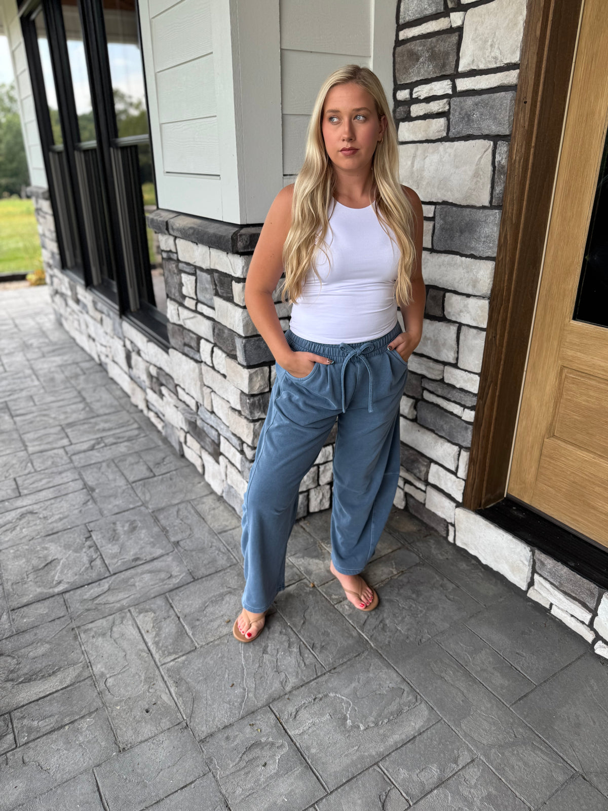 Jasmine Blue Elastic/Drawstring Waist Barrel Leg Sweatpants