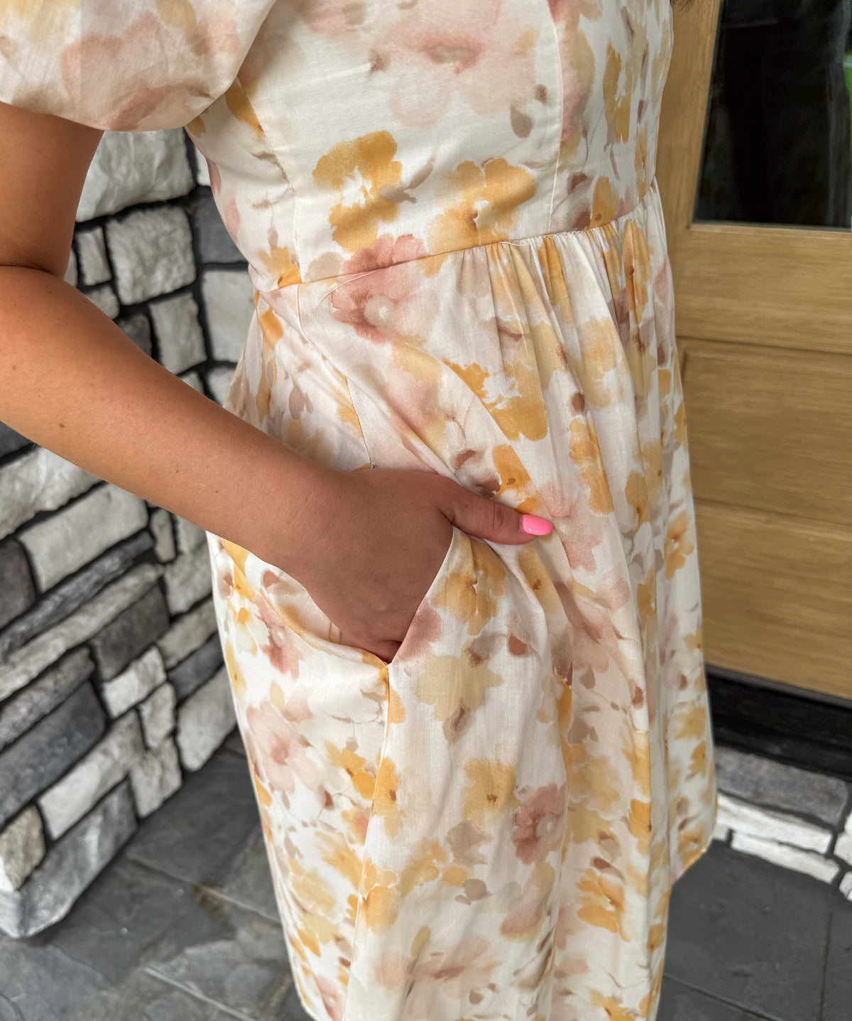 Bailey Mustard Floral Print Puff Sleeve Square Neck Mini Dress