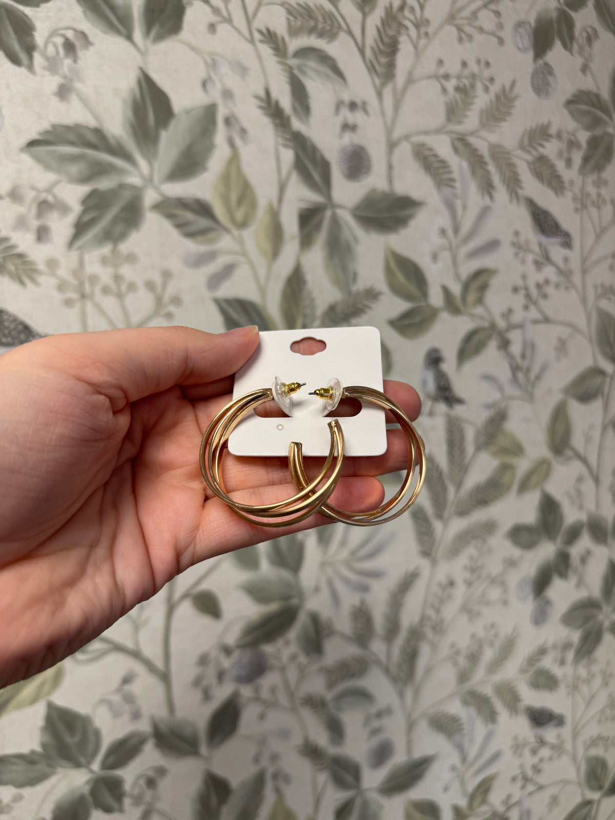 Large Triple Strand Muted Gold Hoop Earrings
