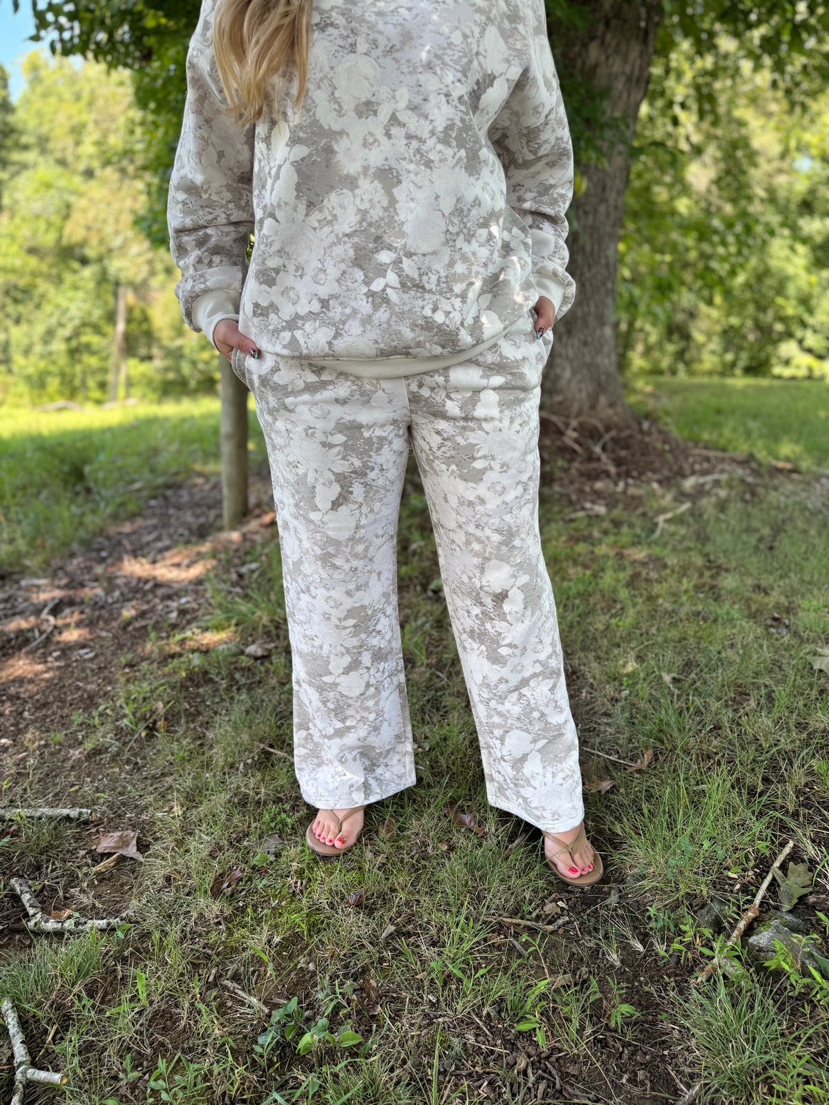 Brianna Light Gray Floral Matching Sweat Set