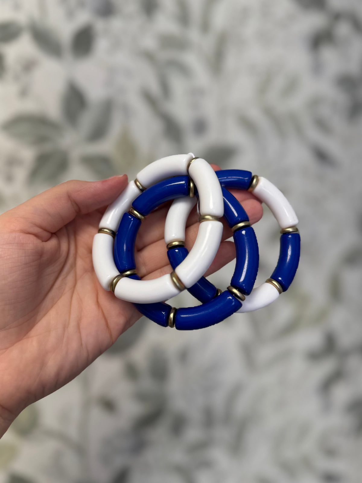 Blue & White Color Block Bracelets W/ Gold Accents