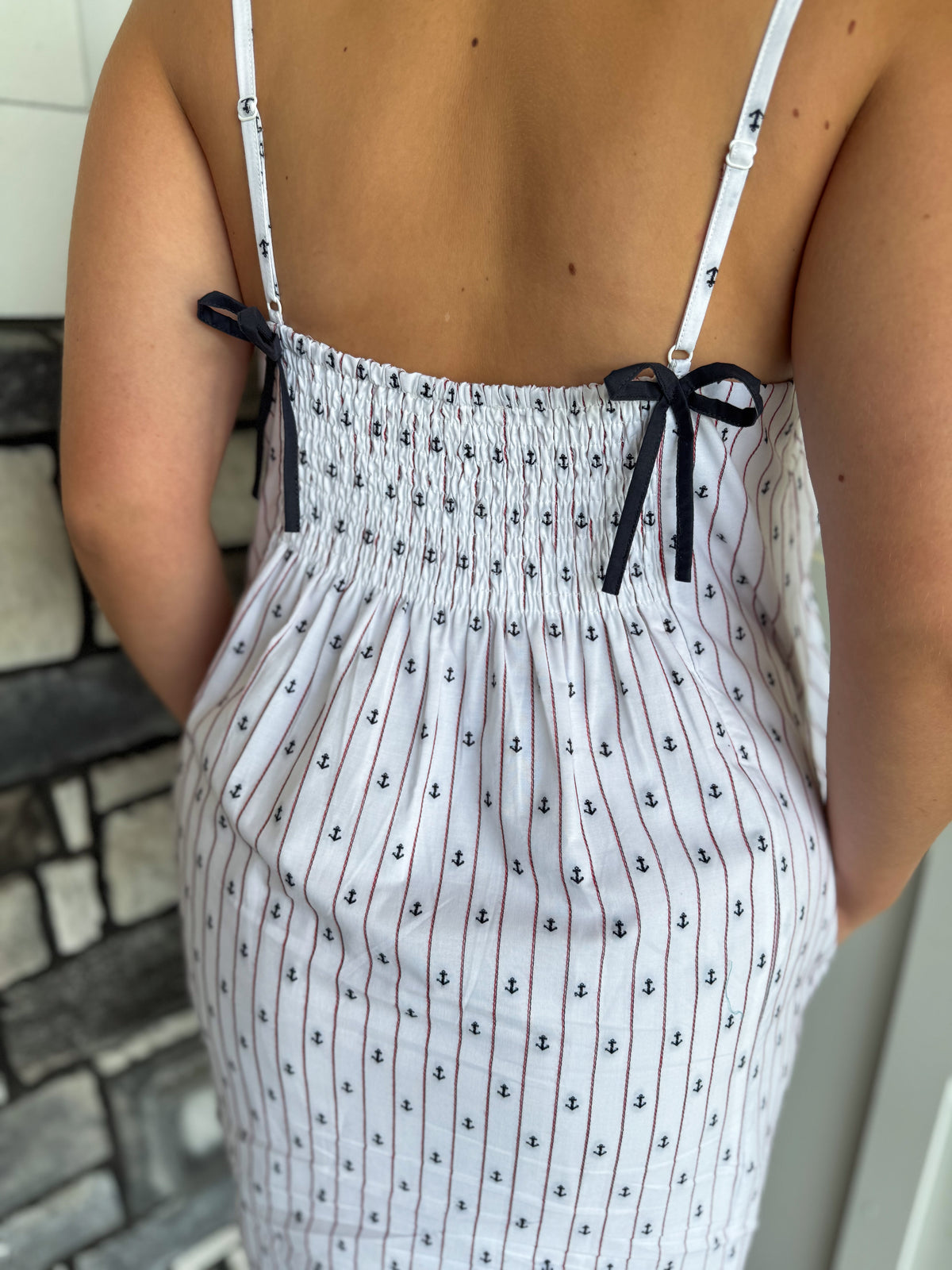 Jessa White & Navy Ditsy Anchor Print Mini Dress
