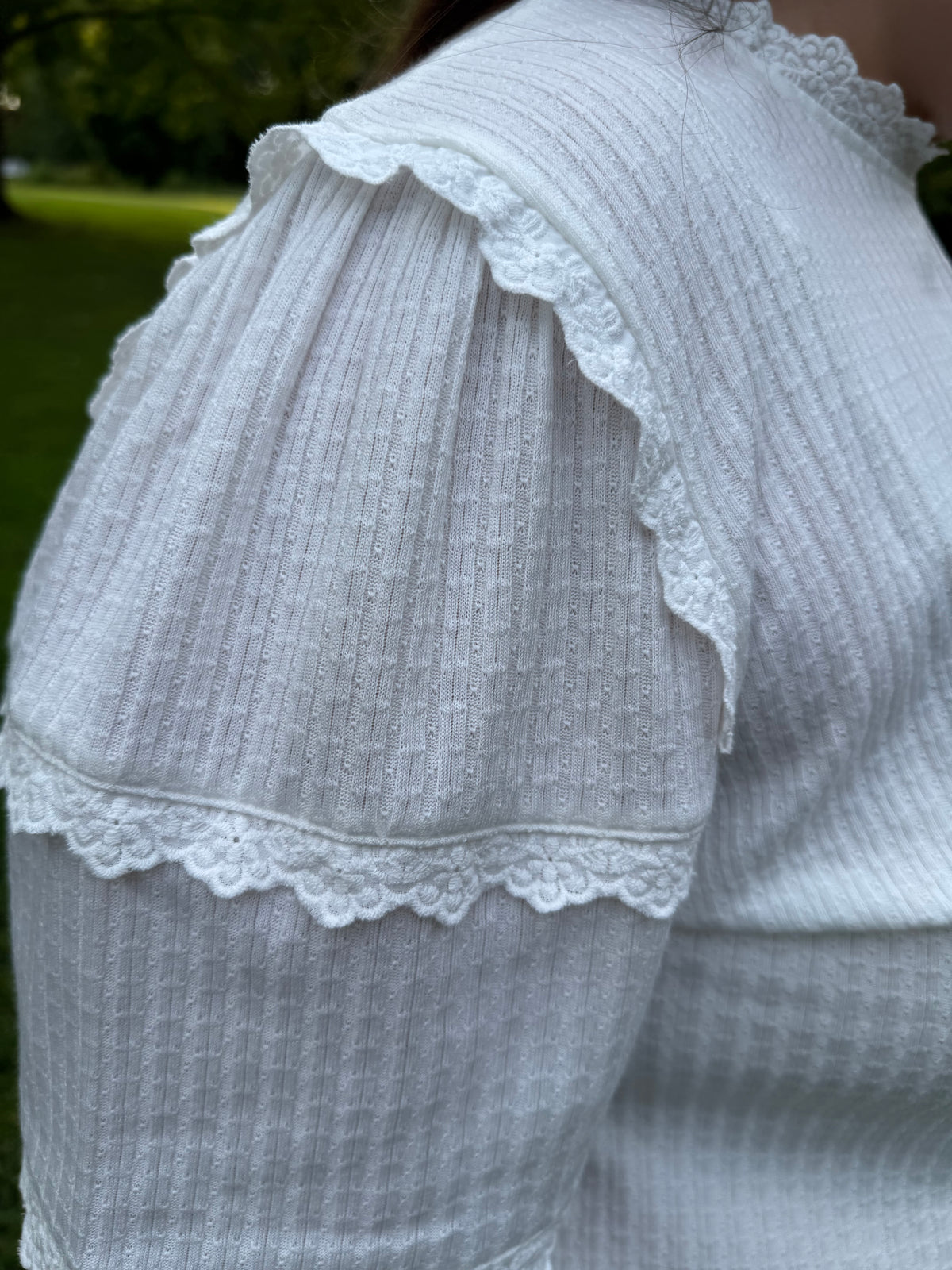 Julie Plus Size White Waffle Knit Top W/ Lace Details