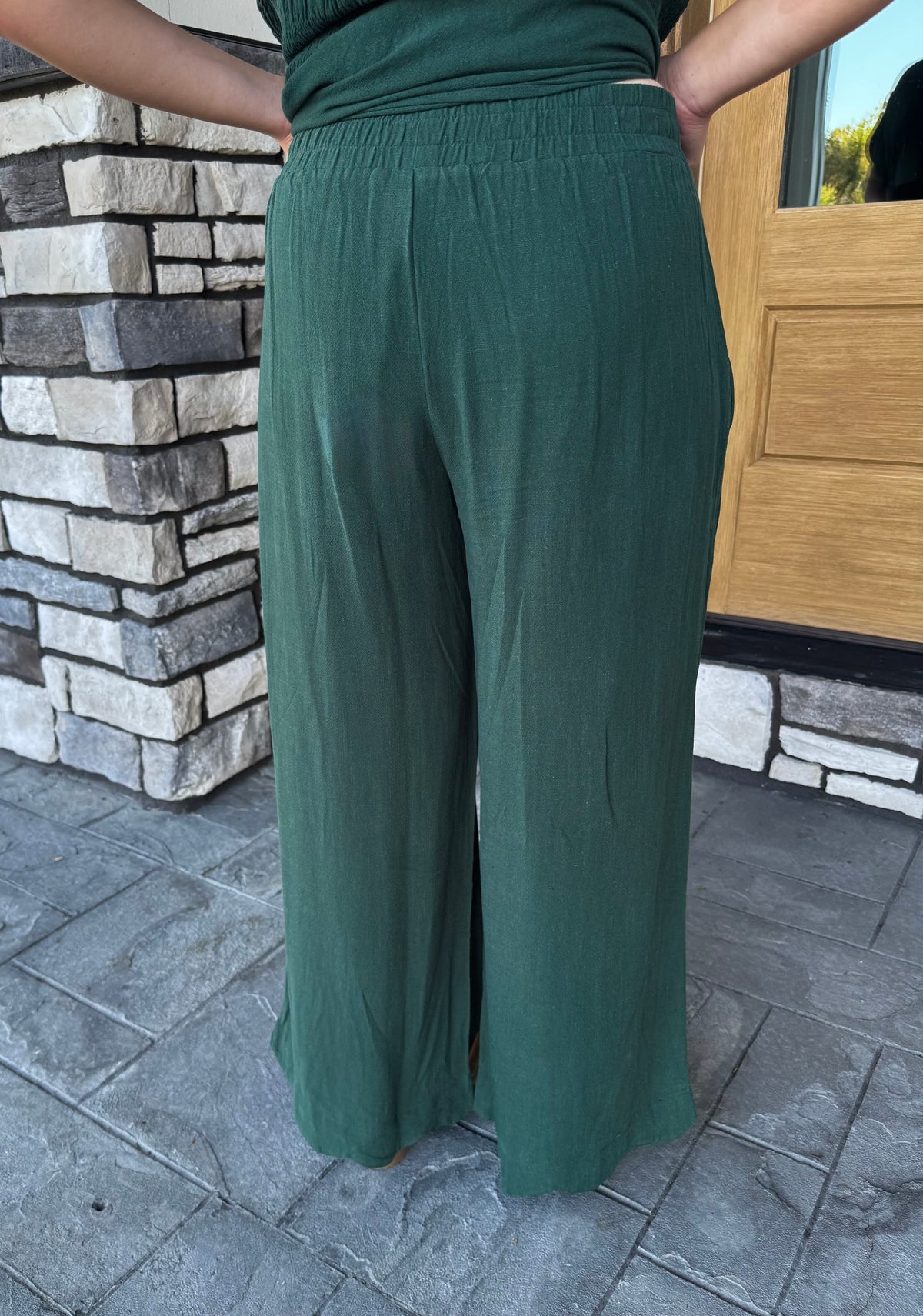 Tania Dark Green Scallop Hem Wide Leg Pants