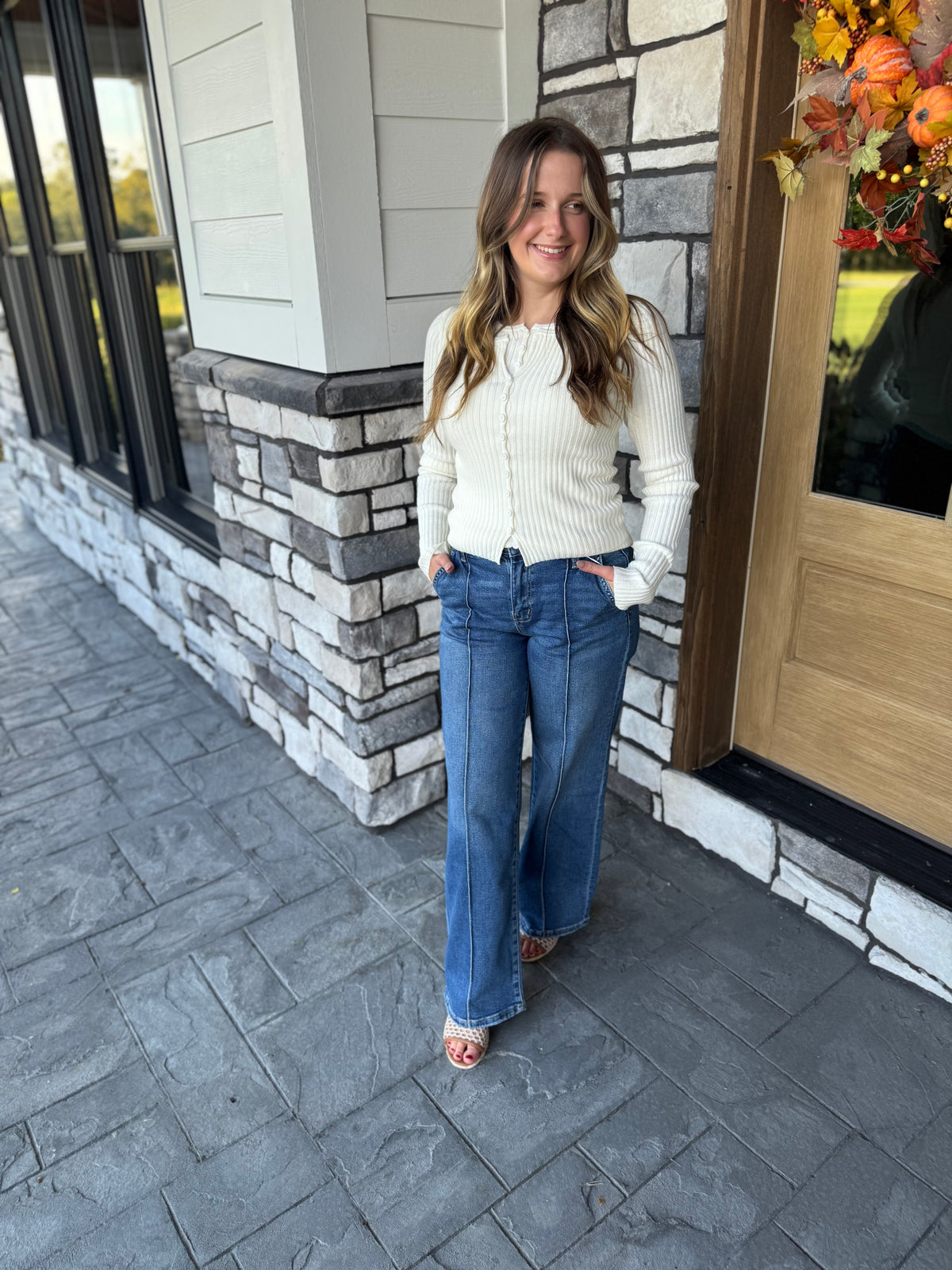 High Rise Wide Leg Jeans W/ Pintucks