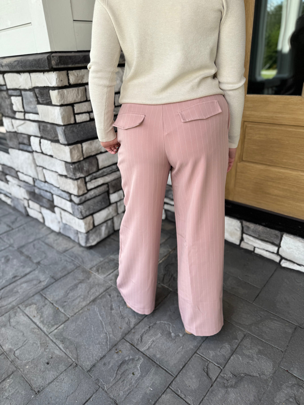 Lilliana Pink & White Pinstripe Pleated Trousers