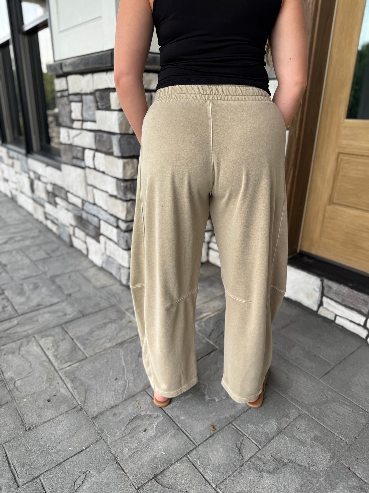 Jasmine Tan Elastic/Drawstring Waist Barrel Leg Sweatpants