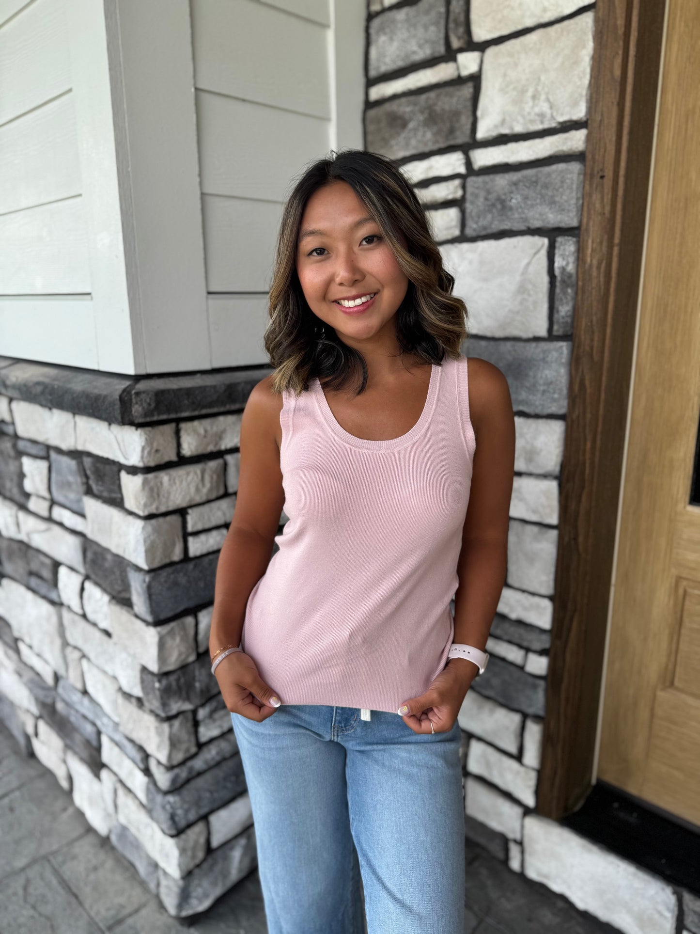 Eve Light Pink Sweater Tank Top