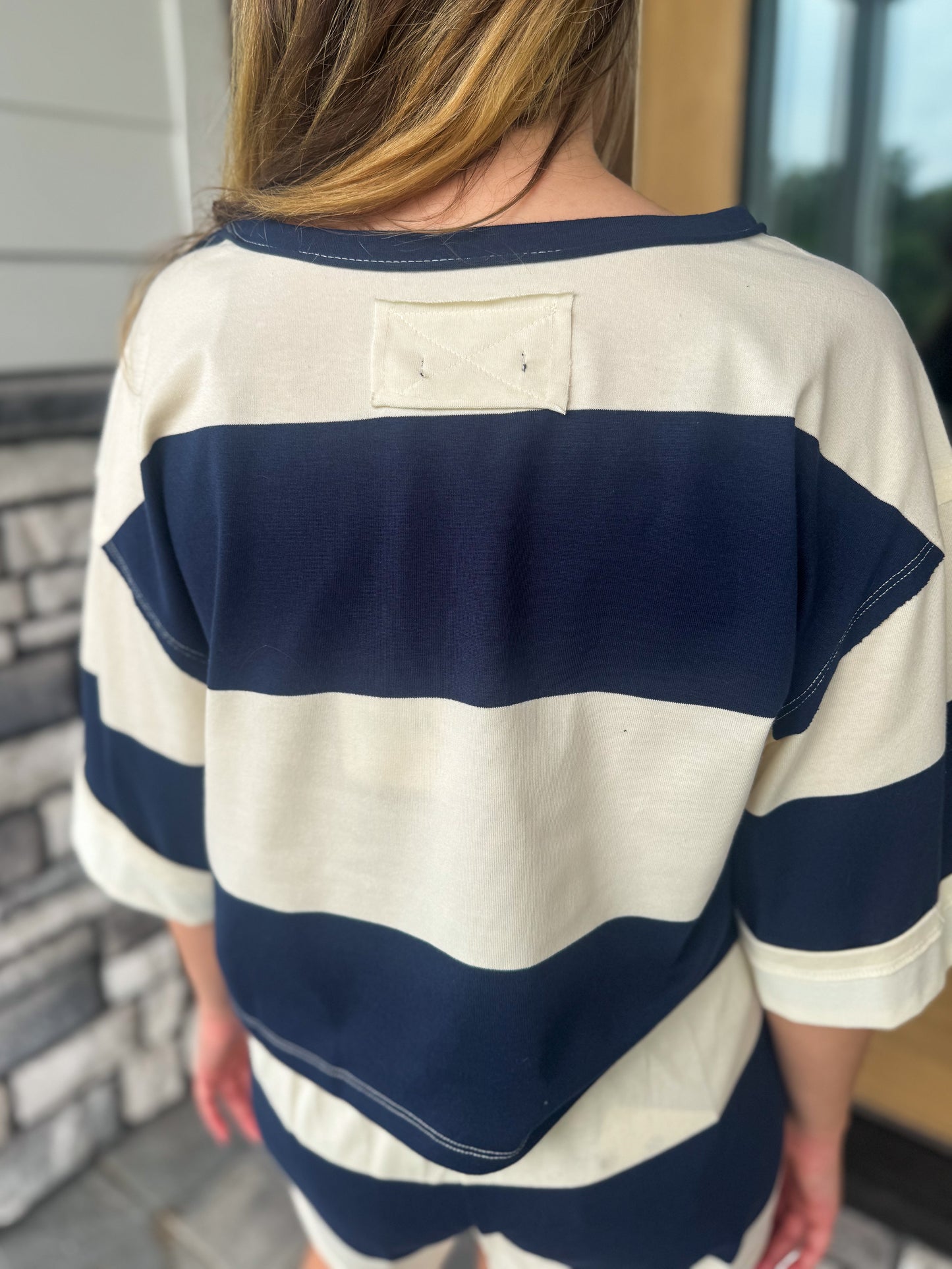 Willow Navy & Ivory Block Striped Knit Matching Set