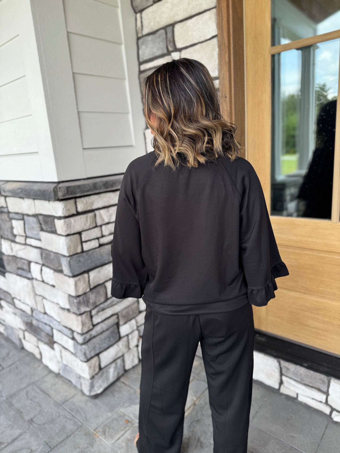 Zara Black Luxe Knit Matching Set W/  Ruffle Details