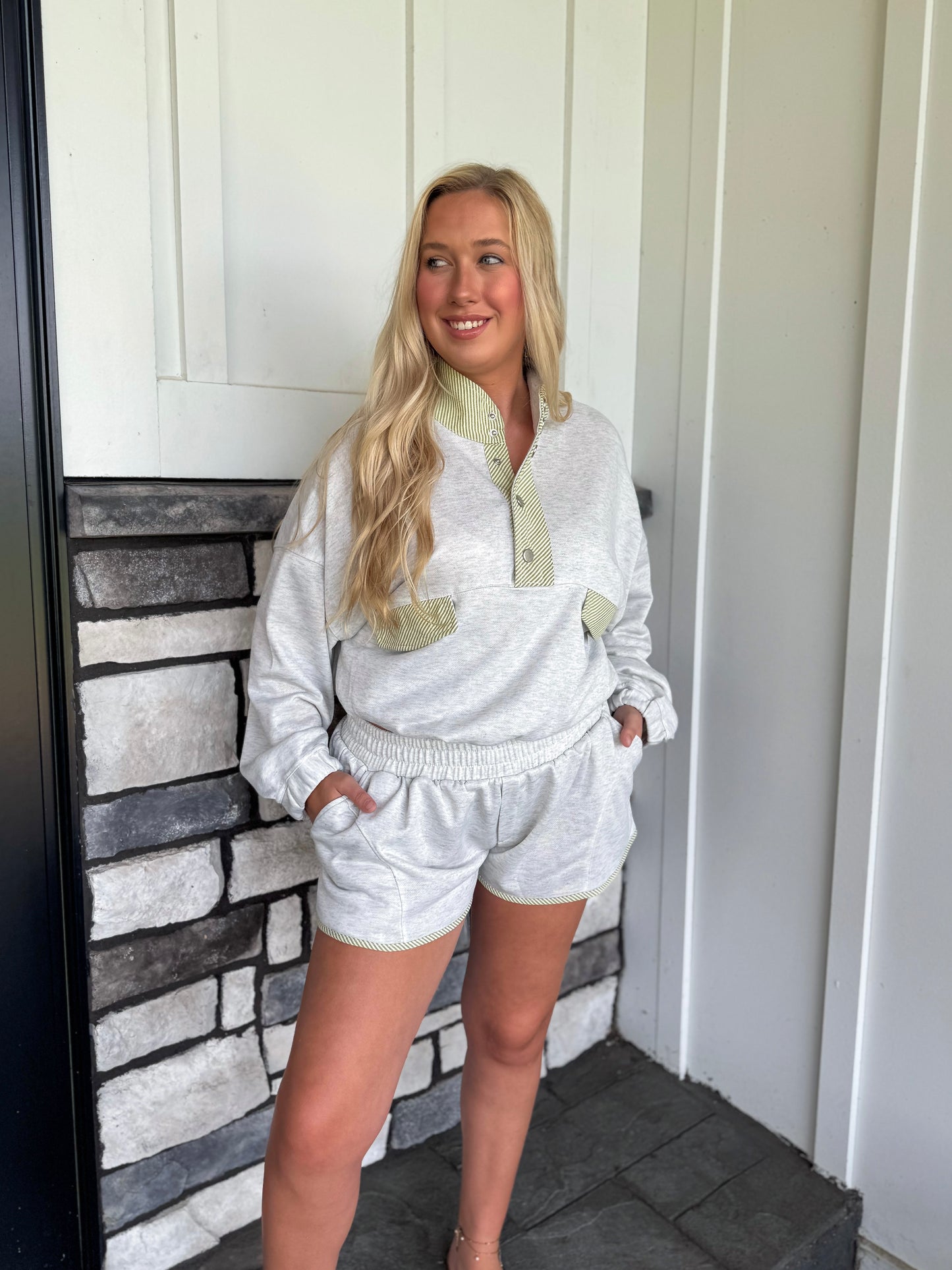 Vivian Light Gray Contrast Trim Athletic Matching Set