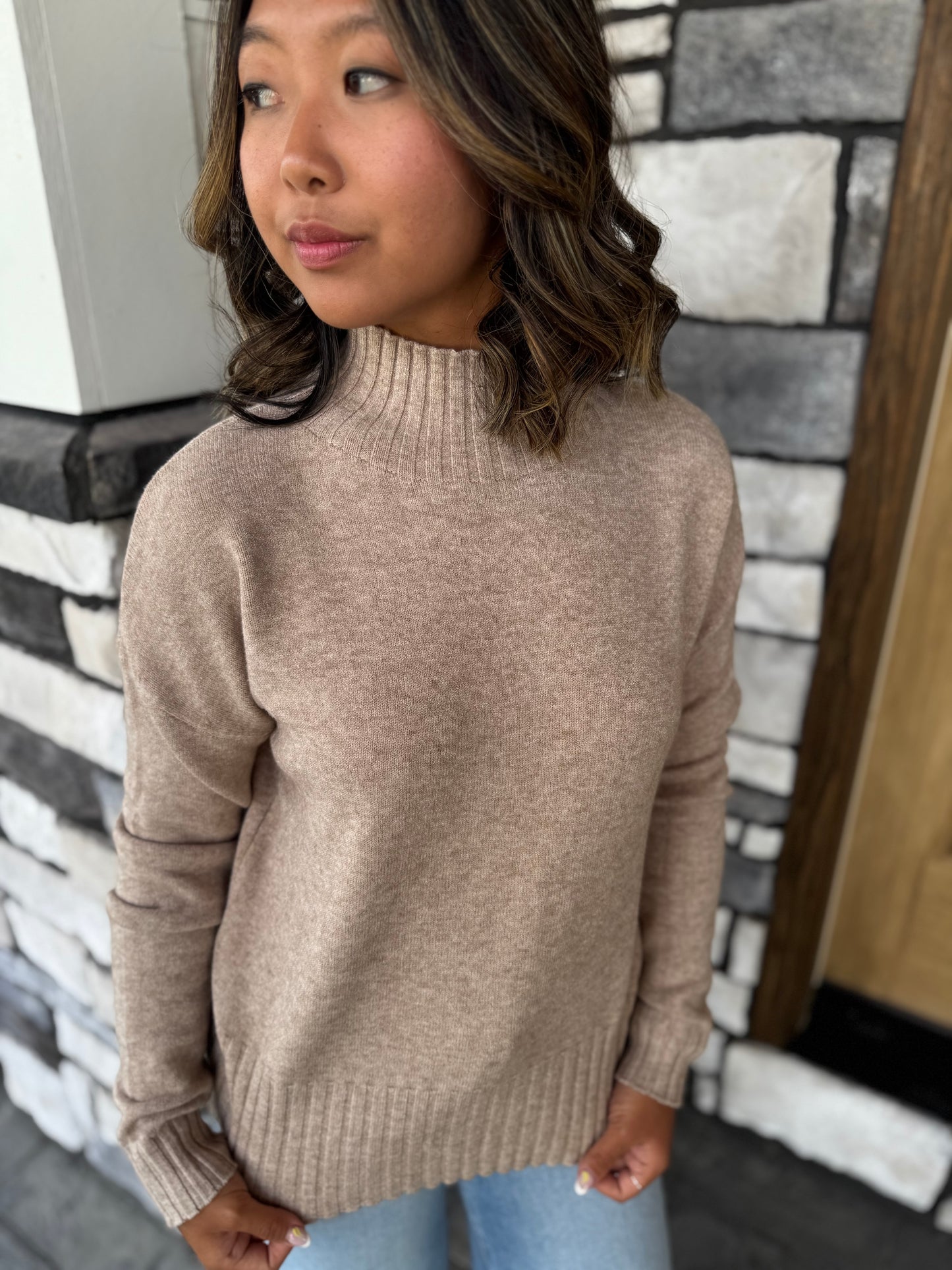 Lilah Beige Soft Knit Sweater W/ Ribbed Details