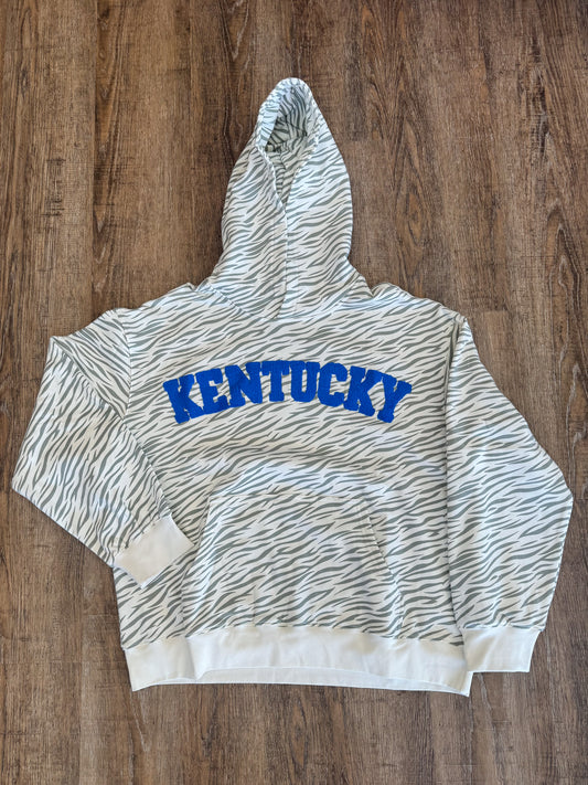 Alex "Kentucky / Wildcats" Puff Letter Patched Zebra Print Hoodie